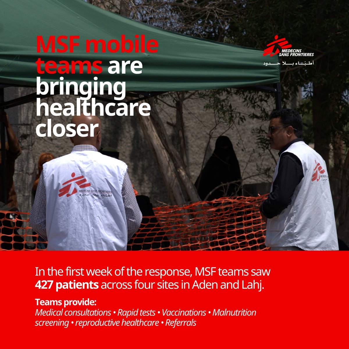msf_yemen's tweet photo. Displaced families face barriers to healthcare in Aden and Lahj.

🔴 134,550people displaced since June, as of 22 September (IOM).

🔴 10,920displaced people recorded in #Aden.

🔴 427patients seen by MSF mobile teams in the first week. https://t.co/bD8KxjoSop