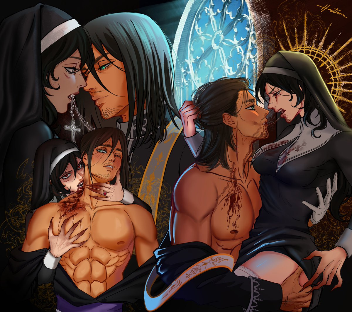 HastiEM_'s tweet photo. priest vampire Hunter Eren fell inlove with vampire mikasa(Dracula's wife)
#eremika https://t.co/gsSd0MP0Uu