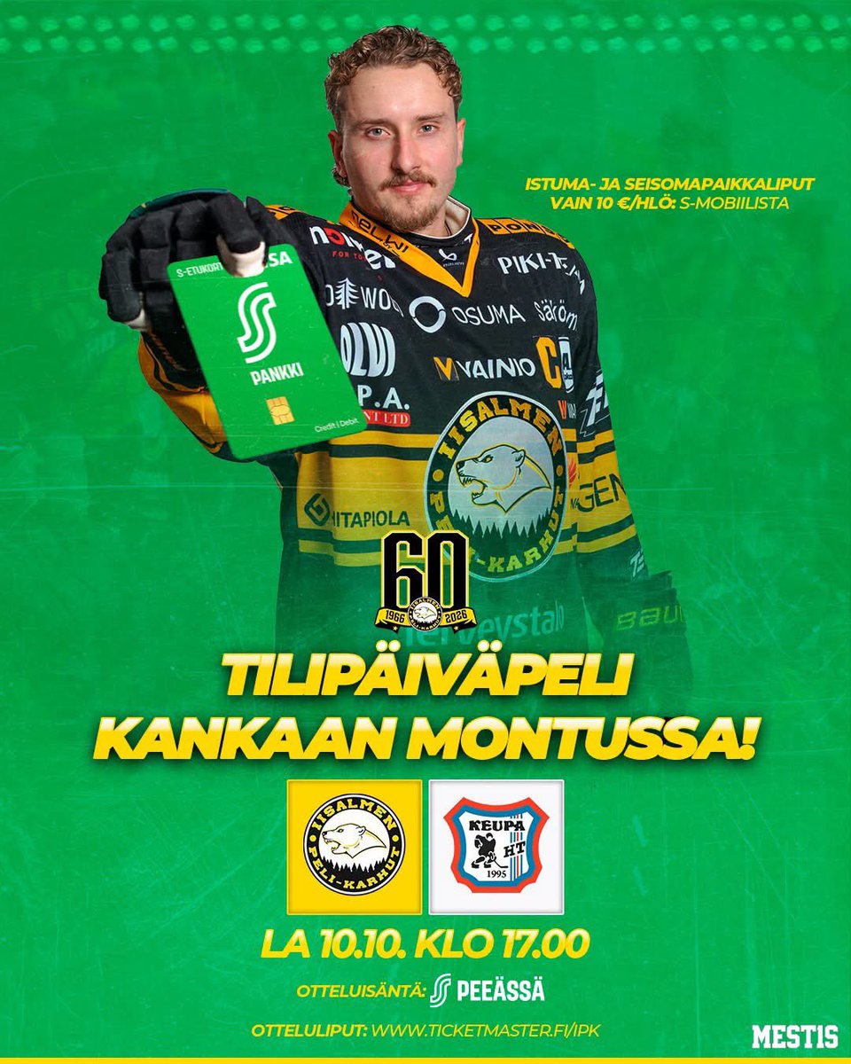 IPKedustus's tweet photo. Lauantaina Kankaan Montussa! 🟡⚫

Otteluisäntä @peeassa asiakasomistajille liput istuma- ja seisomapaikoille vain 10 €/henkilö – etu lunastettavissa S-Mobiilissa. 👊🏻

Liput 🎟️: https://t.co/7KAo3d9Hi7

#MeOlemmeIPK #IPKedustus #Mestis https://t.co/sLvtutaasm