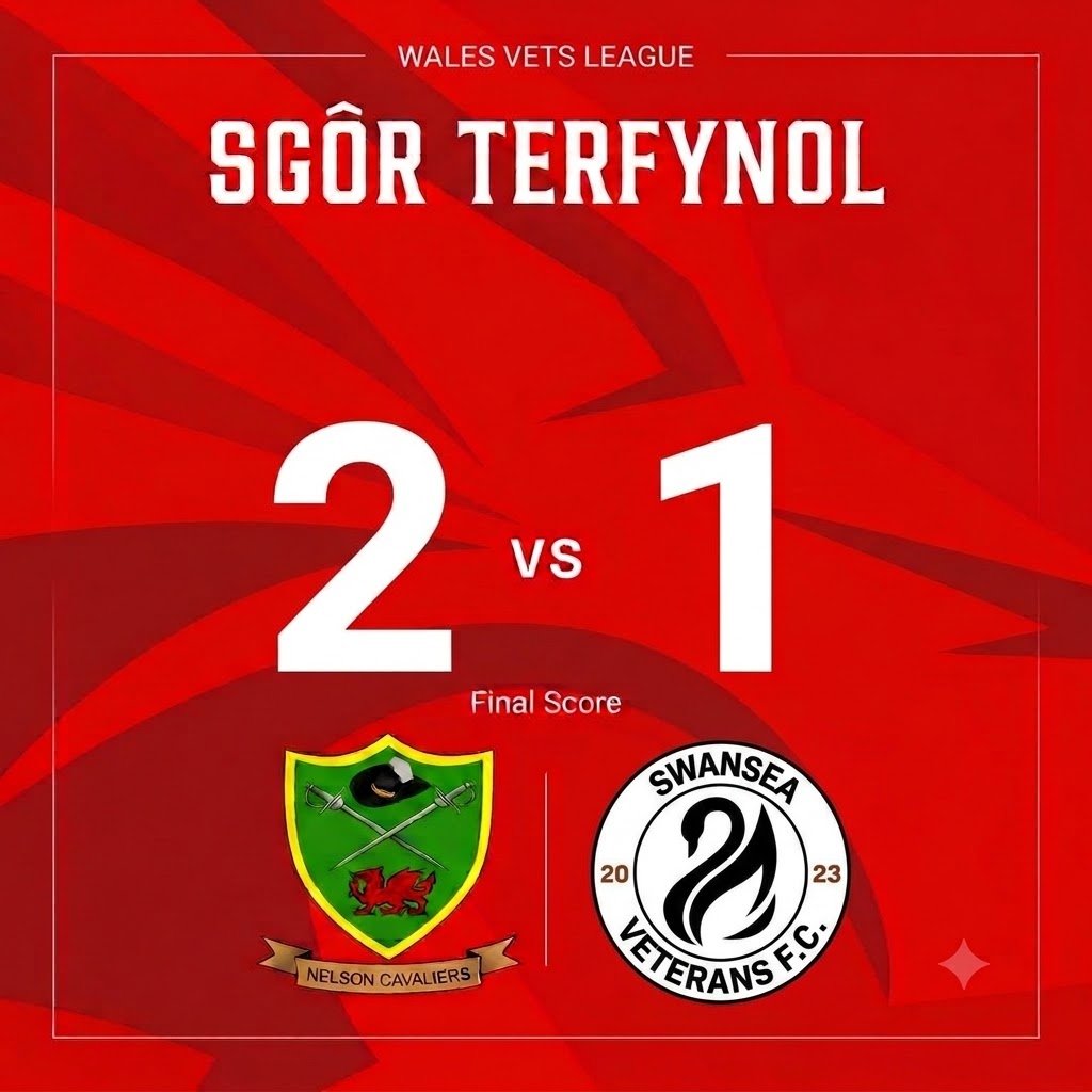NelsonCavsVets's tweet photo. FULL TIME / SGÔR TERFYNOL 

3 wins from 3, a perfect start to the campaign, and sitting proud at the top of the table! 🔝🔥

Scorers -

⚽ Boulton '17
⚽ Pope '29

A massive shift from the lads to dig deep and secure all 3 points this afternoon ⚔️🔴⚫

#UpTheCavs #WalesVets https://t.co/HFNXydPGLz