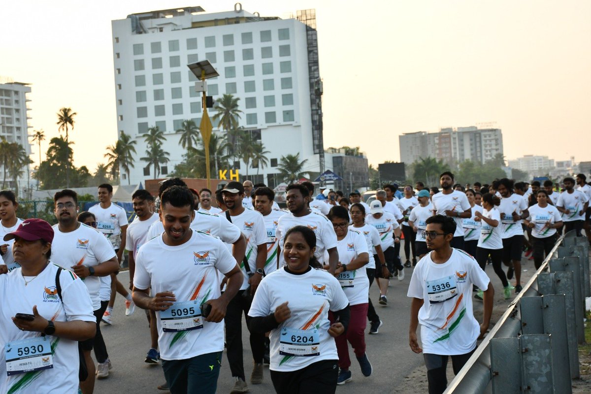 DefencePROTvm's tweet photo. The #SekhonIndianAirForceMarathon (SIM) 2026, a flagship fitness and outreach initiative of the #IndianAirForce was onducted at Thiruvananthapuram, by #SouthernAirCommannd .
The event commemorated the supreme sacrifice and exemplary valour of Flying Officer Nirmal Jit Singh Sekhon, PVC, the only recipient of the Param Vir Chakra from the Indian Air Force. 
The event was graced by Air Marshal Jasvir Singh Mann, AVSM, VM,  Air Officer Commanding-in-Chief, Southern Air Command. Renowned sportsperson Mr.Sangram Singh, an internationally acclaimed Wrestler, actor, Mixed Martial Art (MMA) fighter, motivational speaker and former World Wrestling Professionals (WWP) Commonwealth heavyweight  champion flagged off the 10 KM Run.  Mrs.Padmini Thomas, Arjuna Awardee, Asian Games medalist and Former President of the Kerala Sports Council and Mrs.K.C Lekha, Dhyan Chand Awardee, World Boxing champion also participated.

#MoD #Airforce #Navy
#Indianarmy
#Sainikschool
#NCC