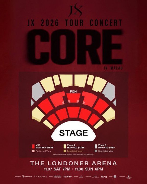 takamu0a's tweet photo. JX 2026 TOUR CONCERT〈CORE〉in MACAU マカオ🇲🇴
📅 2026.11.07|11.08
📍 The Londoner Arena
🎫 チケット代行
💎 VIP|3・5・10列以内
🎟️ 1888|ランダム
🎟️ 1388|ランダム
📩 ご希望の方はDMください
#JX #JXCORE #JX2026 #JXTOUR #JXCONCERT #JXMACAU #JXマカオ #JXマカオ公演 #JXチケット https://t.co/E54Ymorxvs