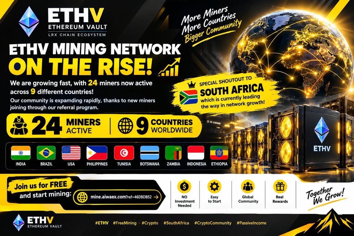 luncrepublic's tweet photo. ETHV Mining Network on the Rise!
A special shoutout to 🇿🇦 South Africa, which is currently leading the way in network growth!
Join us for FREE and start mining:👉 [cite: https://t.co/I1ADRk5inO]
#ETHV #FreeMining #Crypto #SouthAfrica #CryptoCommunity #PassiveIncome https://t.co/S8u3vmpnlK
