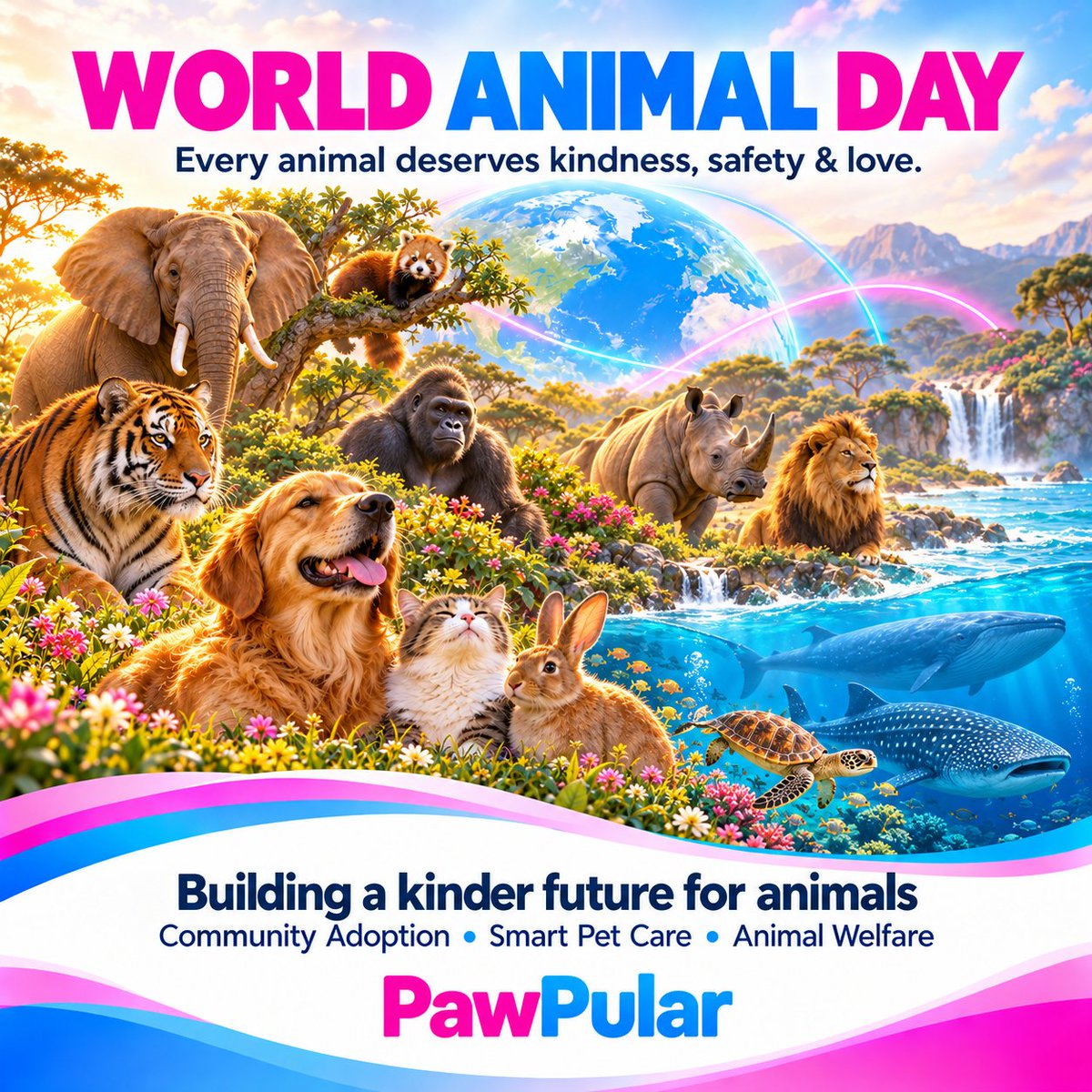 PawpularApp's tweet photo. 🌍🐾 Happy #WorldAnimalDay! ❤️

Every animal deserves kindness, safety and a chance to thrive. From the pets beside us to wildlife across our planet, their lives matter—and our actions can make a difference.

At PawPular, we’re building technology and a community to help turn that compassion into action:
🏡 Community based adoption, where anyone can contribute towards an animal’s adoption fee.
📍 Smart pet trackers to help pet parents keep their companions safe.
🐾 An app connecting animal lovers through shared activities and challenges.
💚 Ways to support shelters, animal welfare and conservation.

Adopt, support a shelter, protect habitats or simply show kindness. Every act of care counts. 🐶🐱🐰

#PawPular #AnimalWelfare #AdoptDontShop
