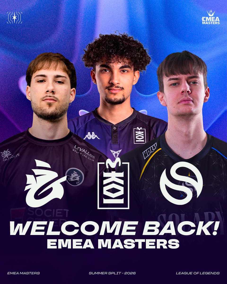 EMEAmasters's tweet photo. Thank you to @Galions_, @SolaryTV and @MovistarKOILoL for representing EMEA and making us proud at WSCI 👏

Tune in at 6pm CEST to see them make their EMEA Masters Summer debut! https://t.co/AHFVUdCcbJ