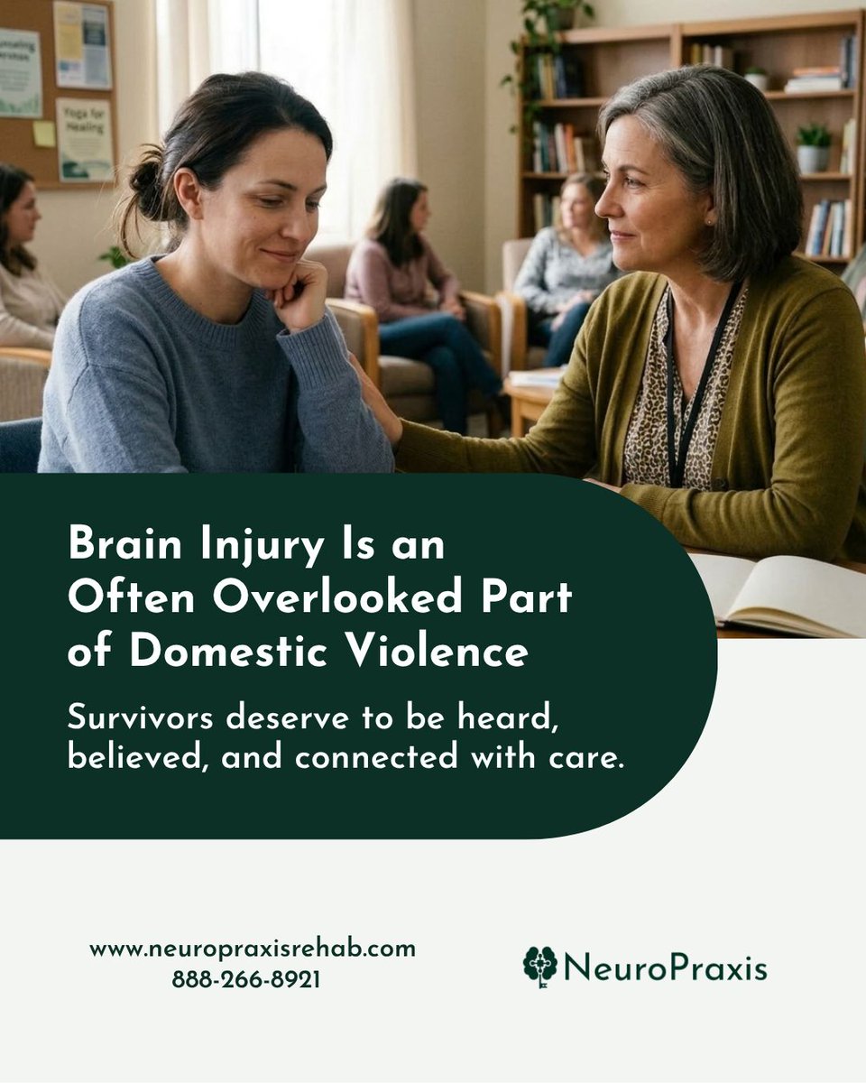 NeuroPraxis_Co's tweet photo. Domestic violence can cause brain injury through blows to the head or strangulation. The effects may be invisible or mistaken for emotional or behavioral problems. Survivors deserve safety, care, and action. 

#WithSurvivors #DVActionMonth #Domesticviolence #DVAM2026 #Neuropraxis https://t.co/ReAYciGPhf
