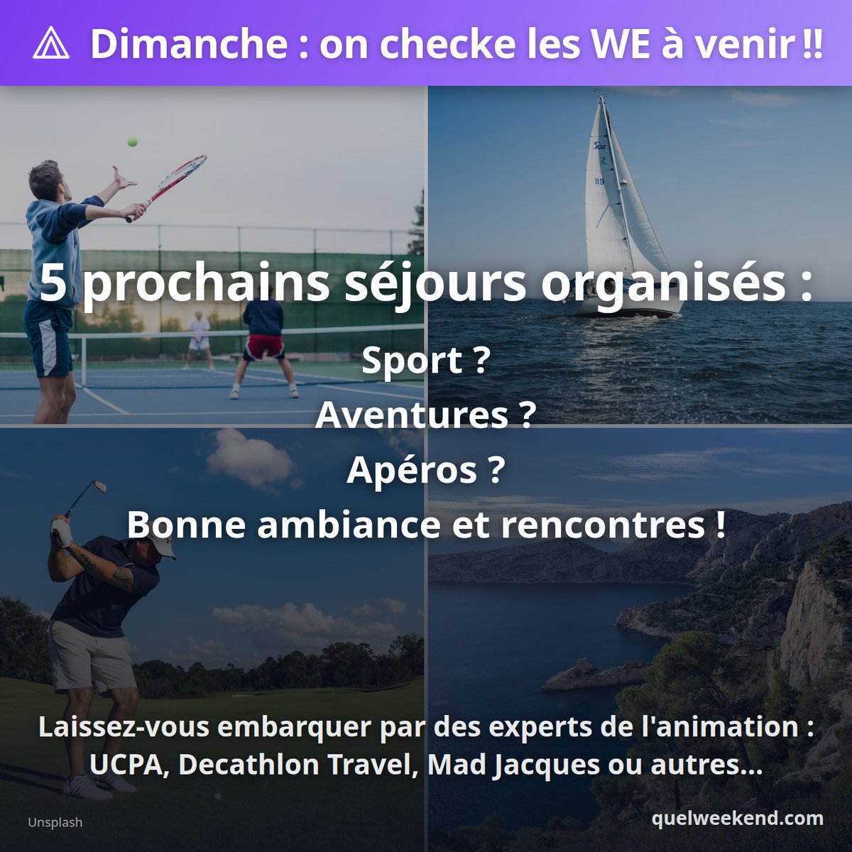 QuelWeekend's tweet photo. Sport / Aventures / Apéros / Rencontres 🤝

Les 5 prochains week-ends sportifs clé en main, accessibles depuis Paris sans voiture 🧵👇 https://t.co/8f7AxhoUQp