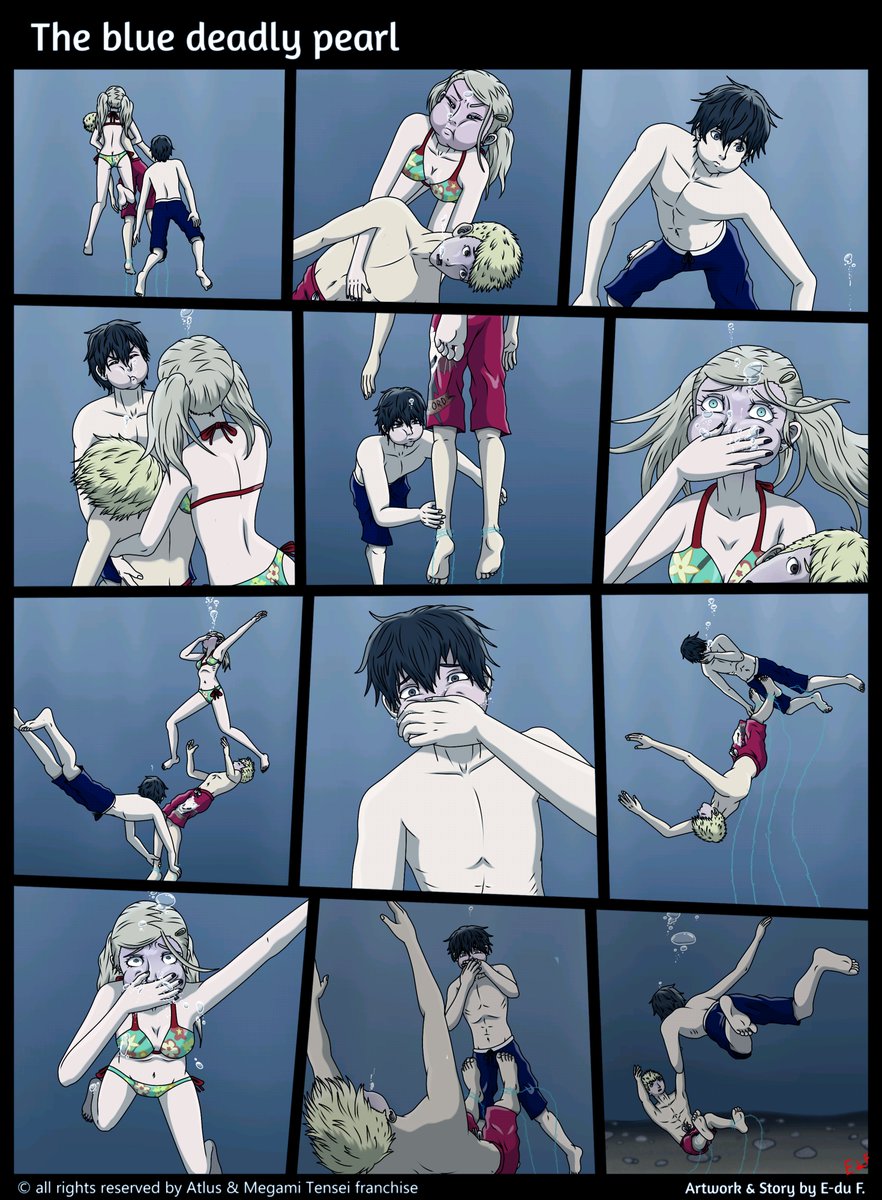 kitsune9412B's tweet photo. This was a commission I did where Ren Amamiya and Ann Takamaki rescue Ryuji Sakamoto from drowning; there was a time when I was getting a lot of requests for Persona 5 artwork.
even though the poses look good, I see a lot of flaws in the drawings I did a few years ago. https://t.co/hAtgIN30BK
