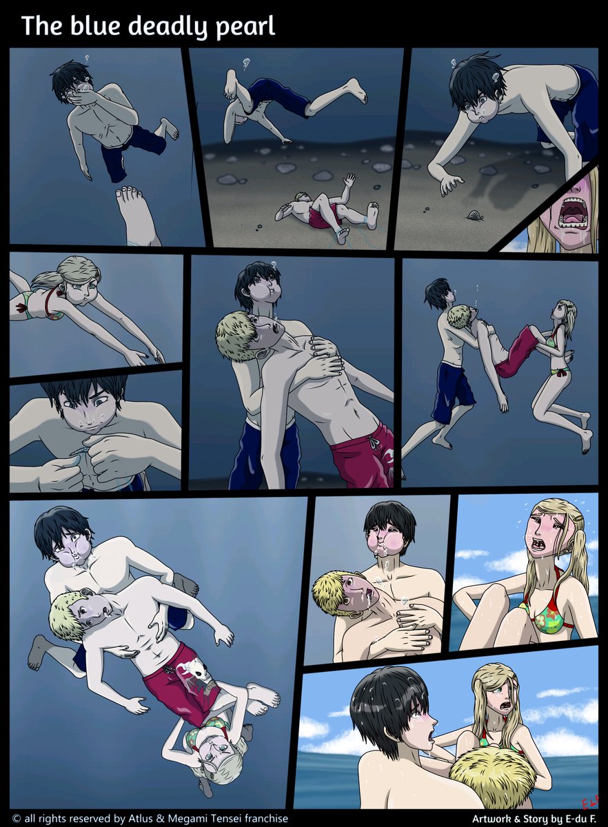 kitsune9412B's tweet photo. This was a commission I did where Ren Amamiya and Ann Takamaki rescue Ryuji Sakamoto from drowning; there was a time when I was getting a lot of requests for Persona 5 artwork.
even though the poses look good, I see a lot of flaws in the drawings I did a few years ago. https://t.co/hAtgIN30BK