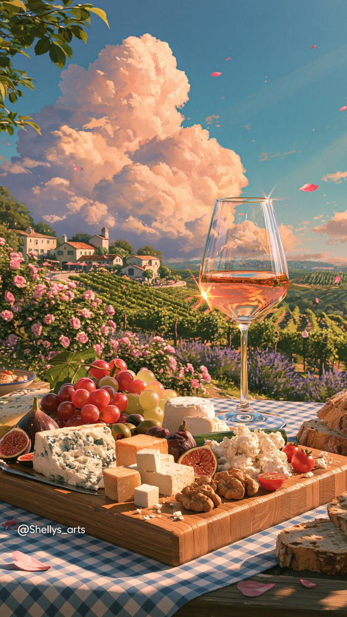 Shelly29777's tweet photo. A Dreamy Day at the Winery 🌸🍷
Rosé, flowers and vineyard views under the dreamiest spring sky ✨
📱 Wallpapers available on my Ko-fi
✨ Follow @shellys_arts for more dreamy worlds
#aiart #digitalart #winery #vineyard #wine https://t.co/XlATrP6KOk