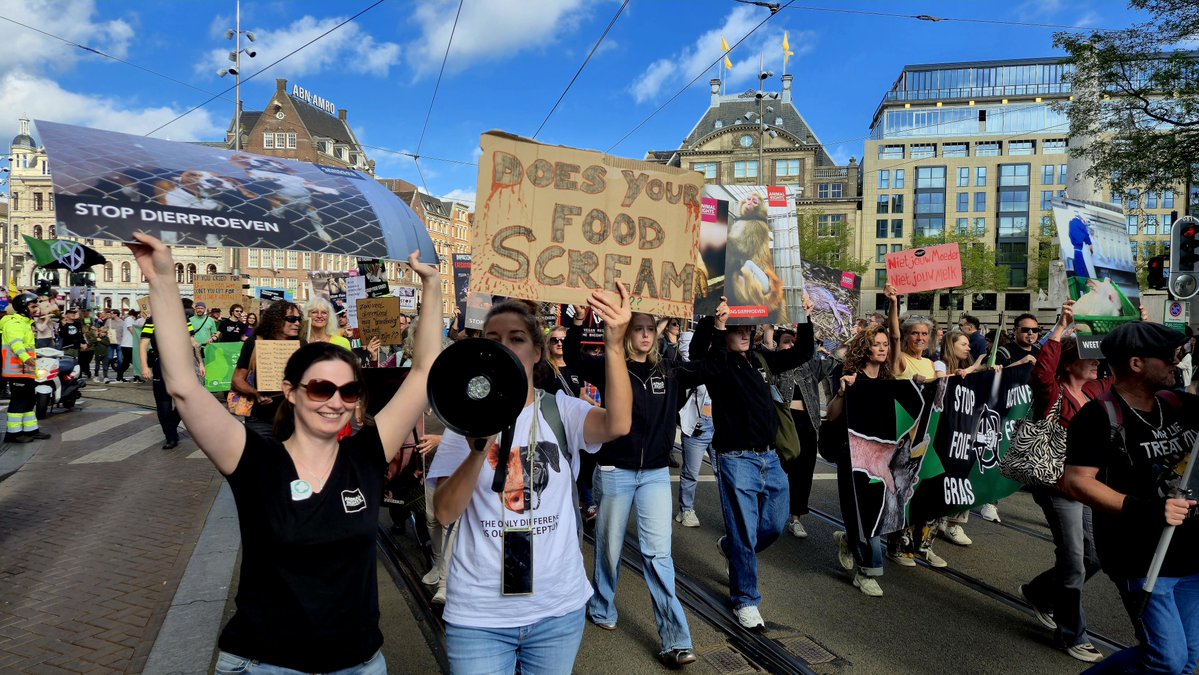PersburoUNN's tweet photo. Demo op de #Dam in Amsterdam"Elke Dag is #Dierendag " #Vegan Stop de bioindustrie.. tocht gaat naar het #Museumplein https://t.co/oEWUEXpTAF