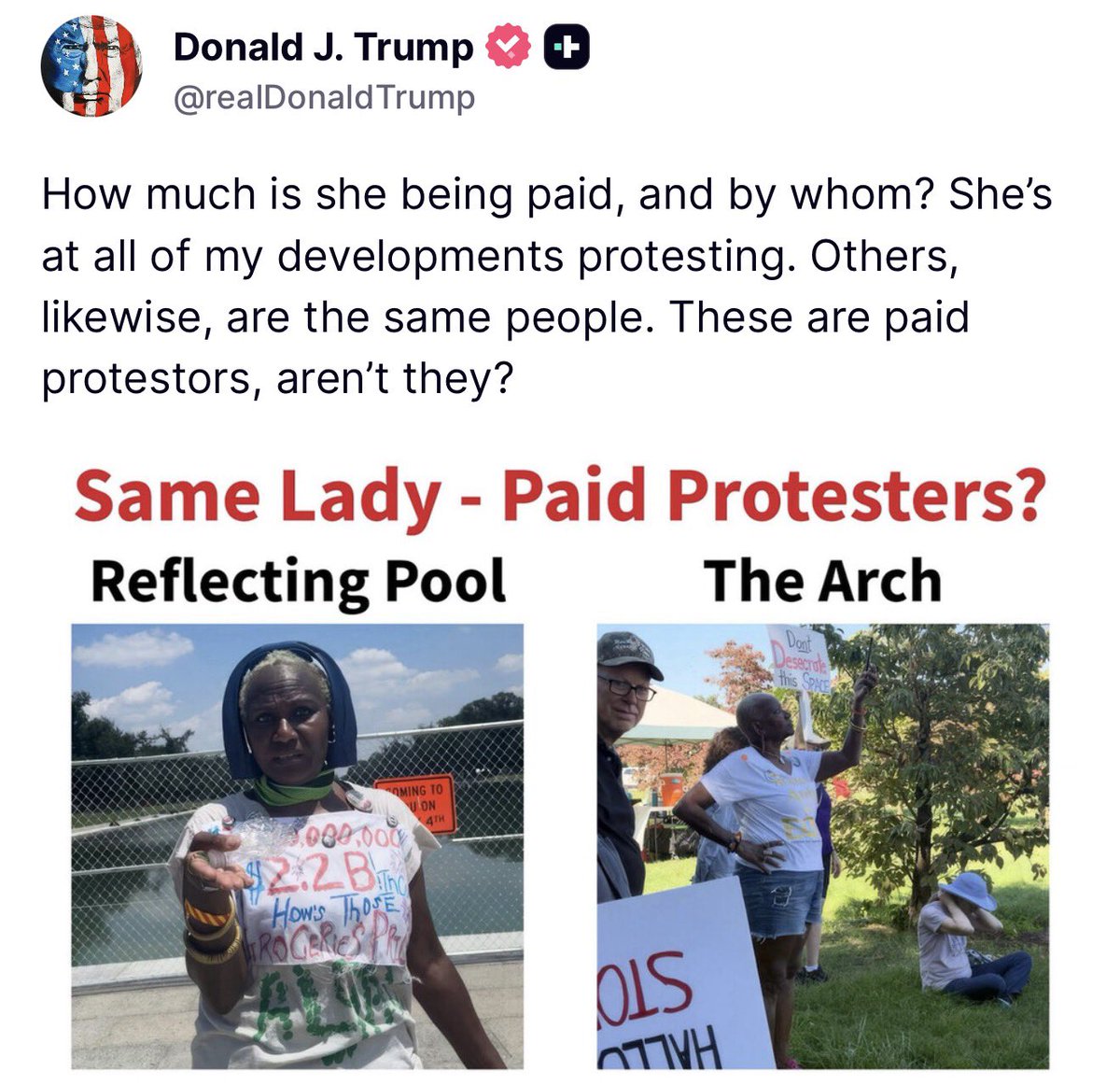 RedWavePress's tweet photo. NEW: President Trump puts a leftist paid protester on BLAST: “How much is she being paid, and by whom? She’s at all of my developments protesting. Others, likewise, are the same people. These are paid protestors, aren’t they?” https://t.co/NobxqFJn7V