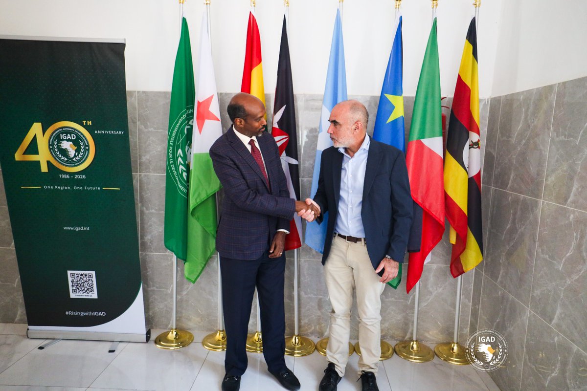 IGADHealthS's tweet photo. #IGADMigration

H.E. Ambassador Moussa Meigague, IGAD Director of Health and Social Development, received a courtesy call from Mr. Alexandre Coissac, the new IOM Chief of Mission in Djibouti, and Dr. Abdi Hersi, Senior Policy and Liaison Officer at the IOM Regional Office for East and Horn of Africa and Southern Africa.

The discussions focused on migration governance and opportunities to strengthen cooperation between IGAD and IOM in promoting safe, orderly and regular migration across the region.

#RisingWithIGAD #OneRegionOneFuture