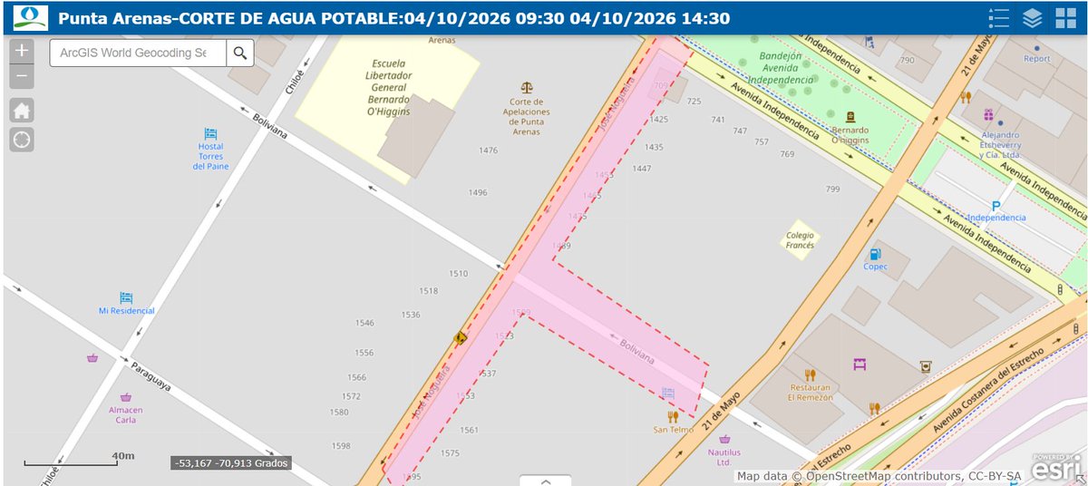 AguasMagallanes's tweet photo. #PuntaArenas, corte no programado desde las 09:30 hasta las 14:30 horas. Sector: Desde José Nogueira - Boliviana - Paraguaya. El corte se debe a rotura de matriz. https://t.co/8jg3VaQjtS