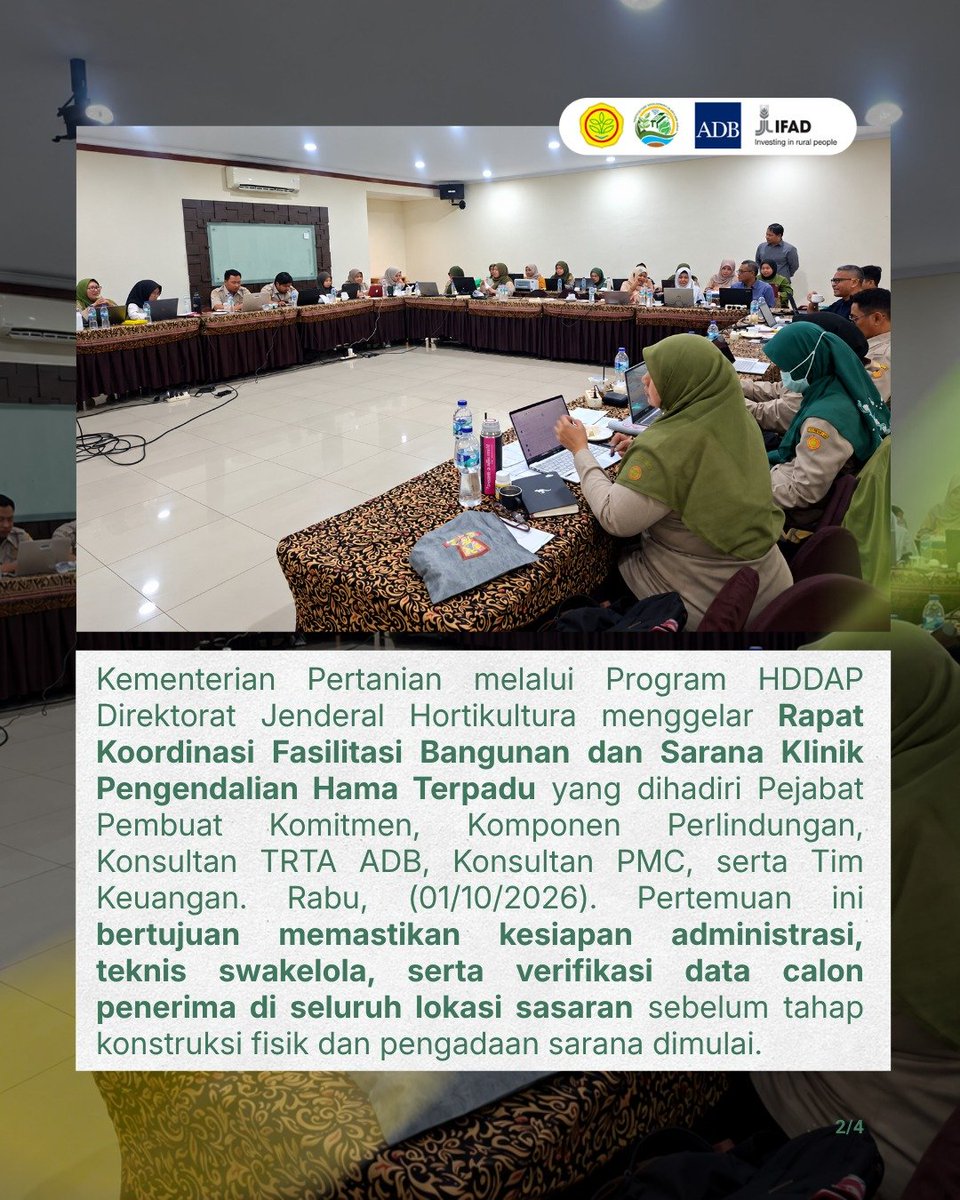 HddapHorti's tweet photo. Melalui penataan administrasi keuangan yang transparan, penyelarasan DED-RAB, serta validasi lokasi calon penerima, Kementan berkomitmen mewujudkan infrastruktur perlindungan tanaman yang presisi, tangguh, dan akuntabel demi mendorong kemandirian petani.

#Kementan  #HDDAP #Ifad https://t.co/YBwZSVDWRM