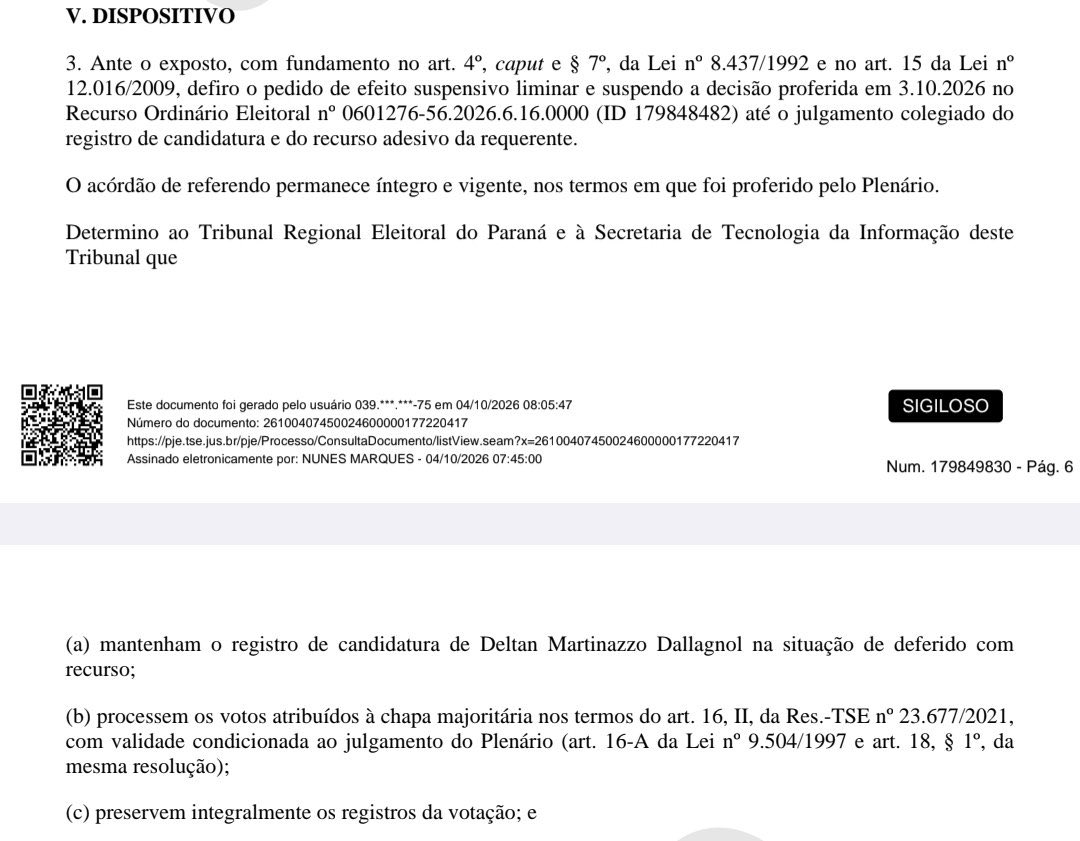 Haaaysb's tweet photo. 🚨URGENTE: Nunes Marques derruba decisão do colega e mantém candidatura de Deltan Dallagnol ao Senado.

VOTEM NO DELTAN!!!! https://t.co/7qYRRssuoa