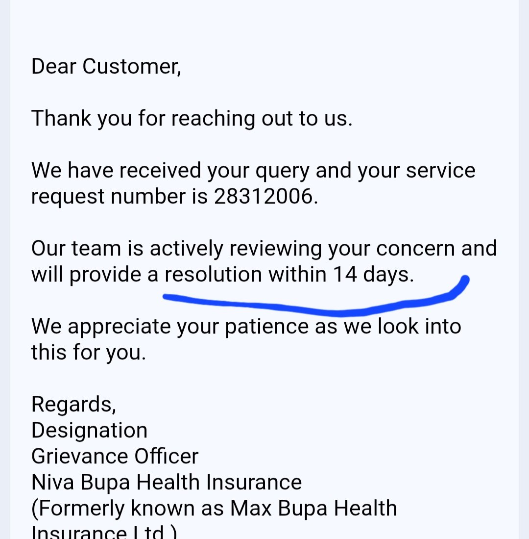 vbd3105's tweet photo. @BupaNiva @NivaBupaSupport  a patient needs help urgently.  Your response is within 14 days.  Wow. Please rethink before buying a policy from niva https://t.co/OfcktWOXKo