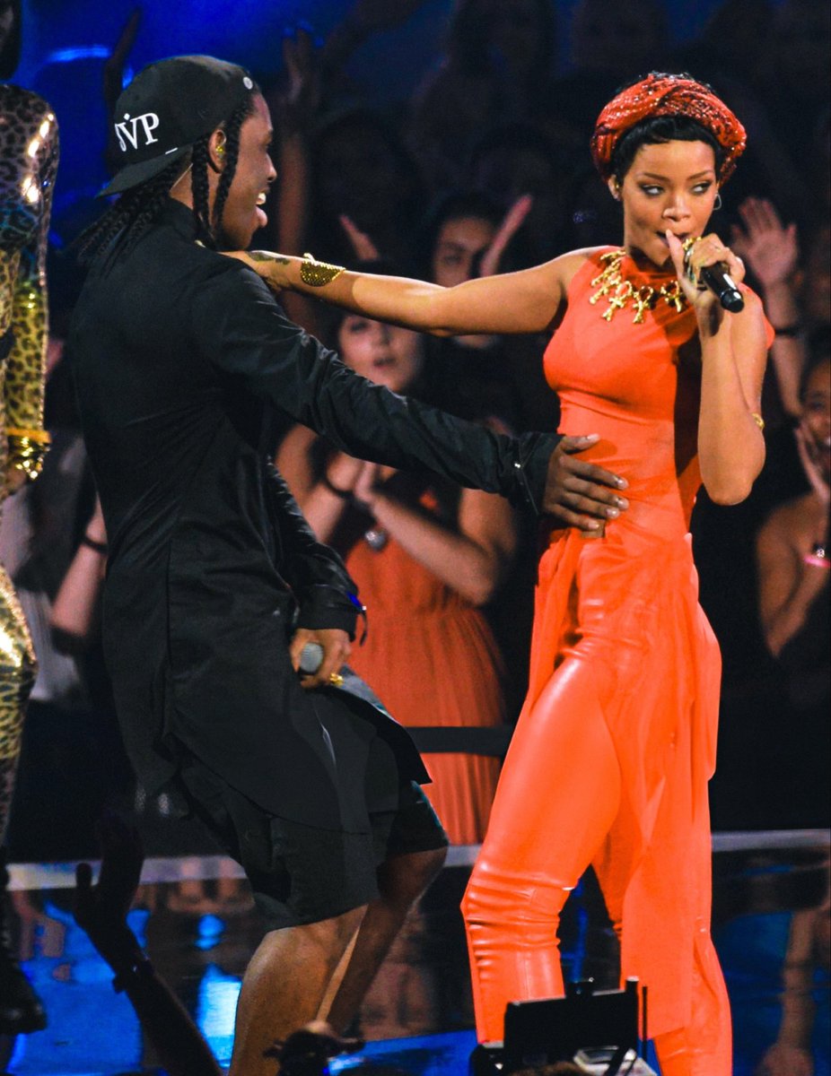 CloutedWear's tweet photo. A$AP Rocky and Rihanna Captured by Lester Cohen while performing at the 2012 MTV Video Music Awards at the Staples Center in Los Angeles, CA-September 6, 2012. https://t.co/Aa3UeSijgW