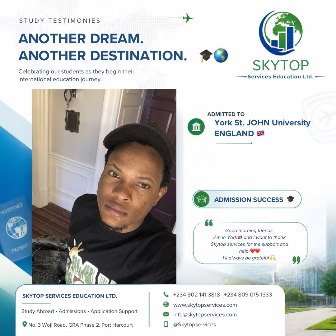 skytopservices's tweet photo. 🎓✨ ANOTHER STUDENT SUCCESS!

From application to admission, another study-abroad dream has become reality! 🇬🇧🌍

Your journey could be next. DM @Skytopservices to get started.

#SkytopServices #StudentSuccess #StudyInUK https://t.co/1TIPhJ2a6K