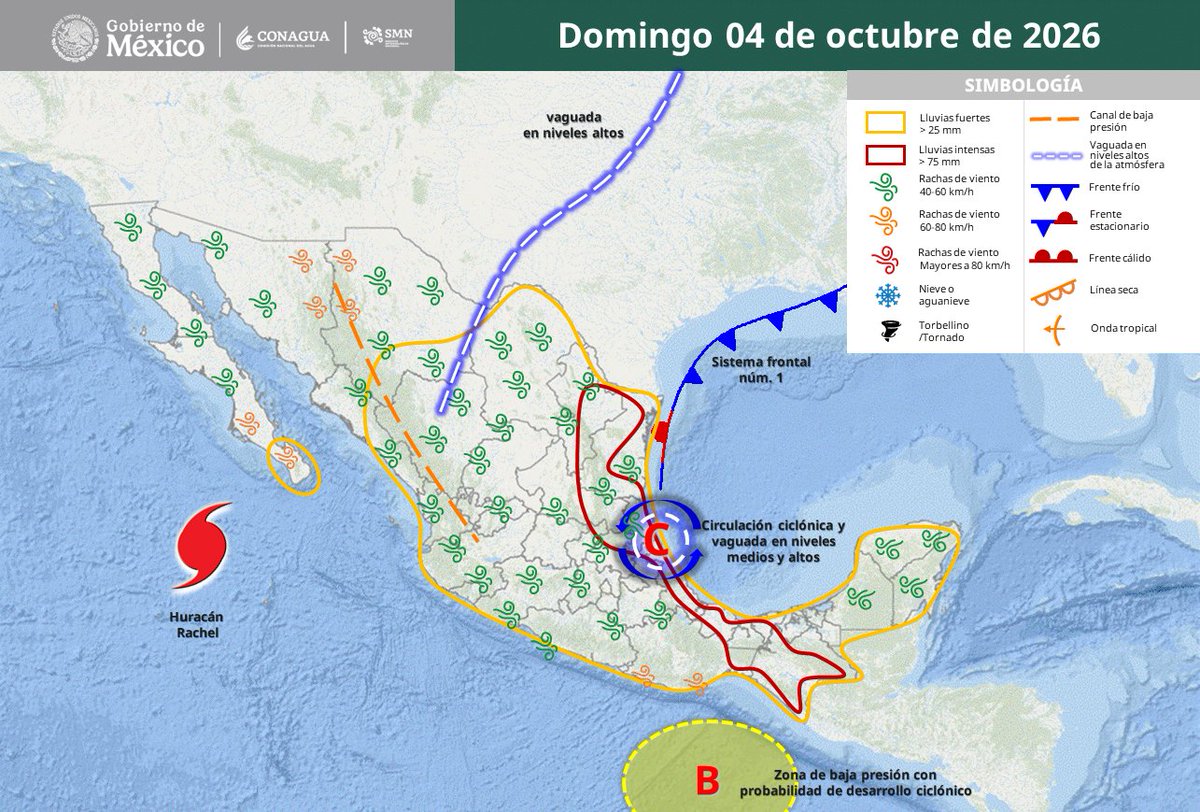 SasslaClimaMx's tweet photo. #PronósticoNacional 🇲🇽 | El #FrenteFrío1 estacionario en #Tamps, inestabilidad e ingreso de humedad mantendrán el temporal de lluvias ⛈️
• 🟣 INTENSAS: #NL, #Tamps, #SLP, #Qro, #Hgo, #Pue, #Ver, #Oax, #Chis y #Tab
1/3 https://t.co/qwGUnyyvzL