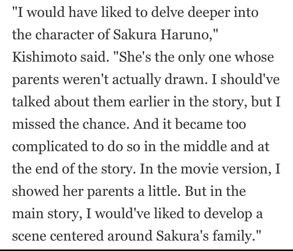 AnimeBallsDeep's tweet photo. 🚨 KISHIMOTO IS USING THE NARUTO LIVE-ACTION TO FIX  HIS BIGGEST REGRET WITH SAKURA.

Kishimoto has admitted in the past that Sakura was one of the characters he struggled to write properly.

He’s spoken about wanting to go deeper into her character and family, and has acknowledged that she didn’t always get the same level of development or major moments as Naruto and Sasuke.

Which makes the reported live-action changes REALLY interesting…

• Sakura is stronger from the beginning
• Her family actually matters to the story
• Her father reportedly died during Kurama’s attack
• Her mother is given an actual personality and role

So I’m starting to think these Sakura changes may not just be “Hollywood changing Naruto.”

They could genuinely be changes Kishimoto APPROVED because he finally gets another chance to develop Sakura the way he wished he had the first time. 👀
