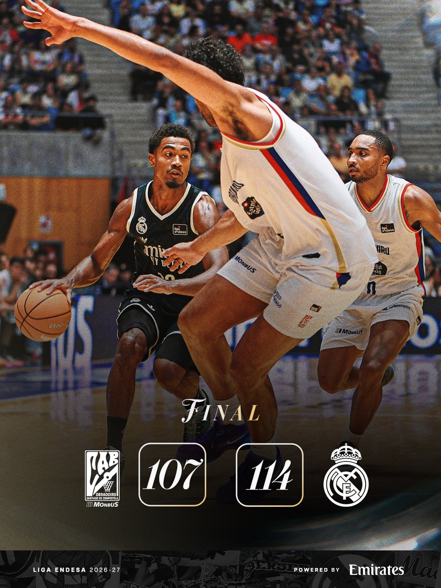 RMBaloncesto's tweet photo. 🏁 FP: @OBRADOIROCAB 107 - 114 @RMBaloncesto 
@emirates https://t.co/T9FkccHbFq