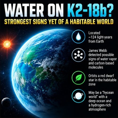 Physicsastronmy's tweet photo. K2-18b — COULD THIS DISTANT PLANET BE HIDING AN OCEAN OF LIFE? 🪐🌌

Imagine a mysterious planet 124 light-years away, where a vast ocean might exist beneath a hydrogen-rich atmosphere!

NASA's James Webb Space Telescope has detected carbon-bearing molecules, including methane and carbon dioxide, in the atmosphere of K2-18b. These discoveries have made it an exciting target in the search for potentially habitable worlds. 🔭

Scientists are investigating whether K2-18b could be a Hycean world, a planet with a hydrogen-rich atmosphere and a possible liquid-water ocean.

However, the presence of an ocean, suitable conditions for life and potential biological activity remain unconfirmed.

✨ Somewhere beyond our Solar System, an extraordinary ocean world may be waiting to reveal its secrets!

💬 Do you think humanity will discover evidence of life on another planet in our lifetime? 👽

#