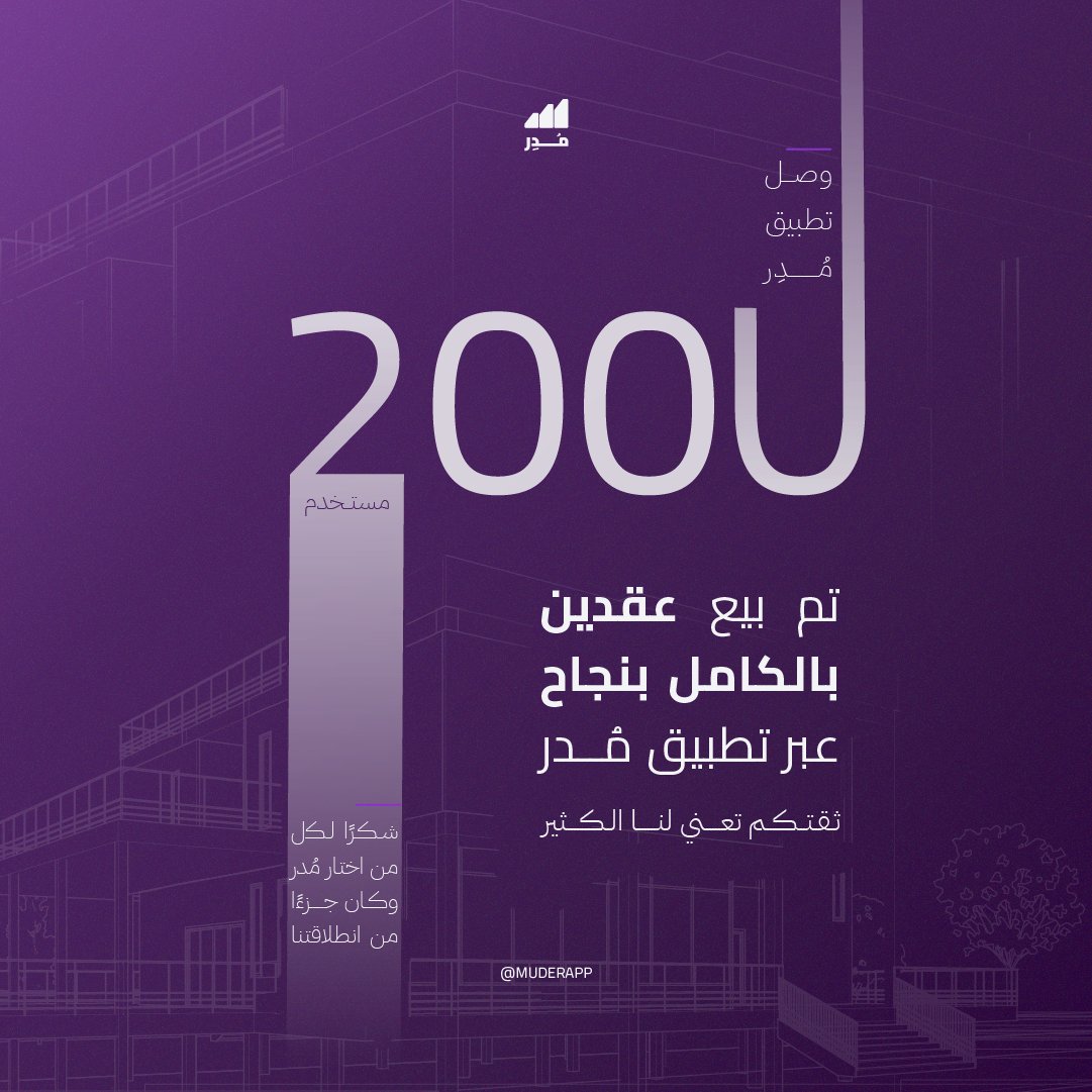 muderapp's tweet photo. ثقتكم تعني لنا الكثير ✨

اكتمل بيع عقدين للمنفعة بالكامل خلال يومين من طرحهما ��بر #تطبيق_مُدِر 💜
ووصل عدد مستخدمي التطبيق إلى 2,000 مستخدم خلال أسبوع واحد فقط.

شكرًا لكل من اختار مُدر وكان جزءًا من انطلاقتنا.

#تطبيق_مدر #MuderApp #عقود_منفعة #حق_انتفاع #إعادة_تأجير #Usufruct #RealEstate