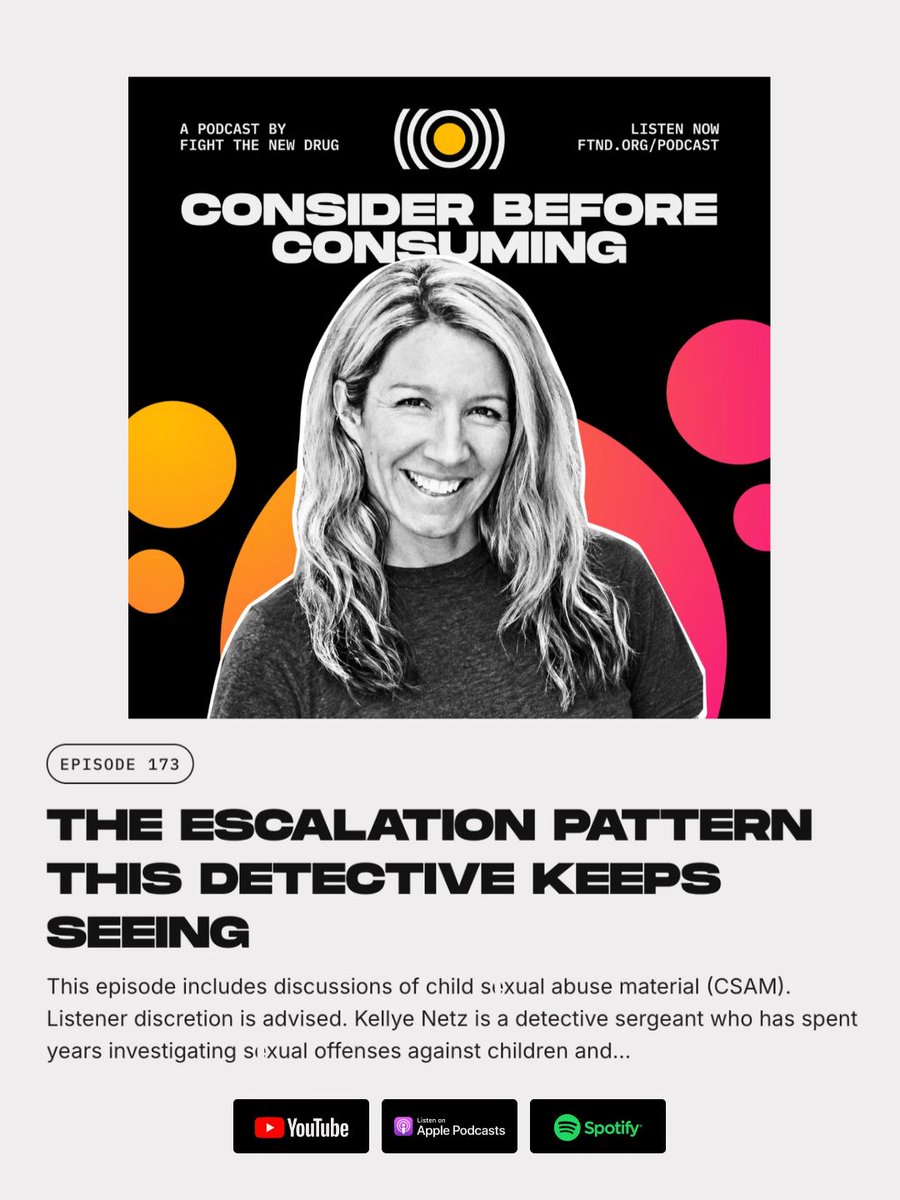 FightTheNewDrug's tweet photo. The porn industry often uses plots that involve rape, incest, racism, sexism, sexual violence, and pedophilia, dismissing the normalization of abuse as mere fantasy. 

So what's the danger?

Check out our interview with Detective Sergeant Kellye Netz to learn more about how porn can escalate into more extreme or illegal materials like CSAM here: https://t.co/kiQDtSk0cU