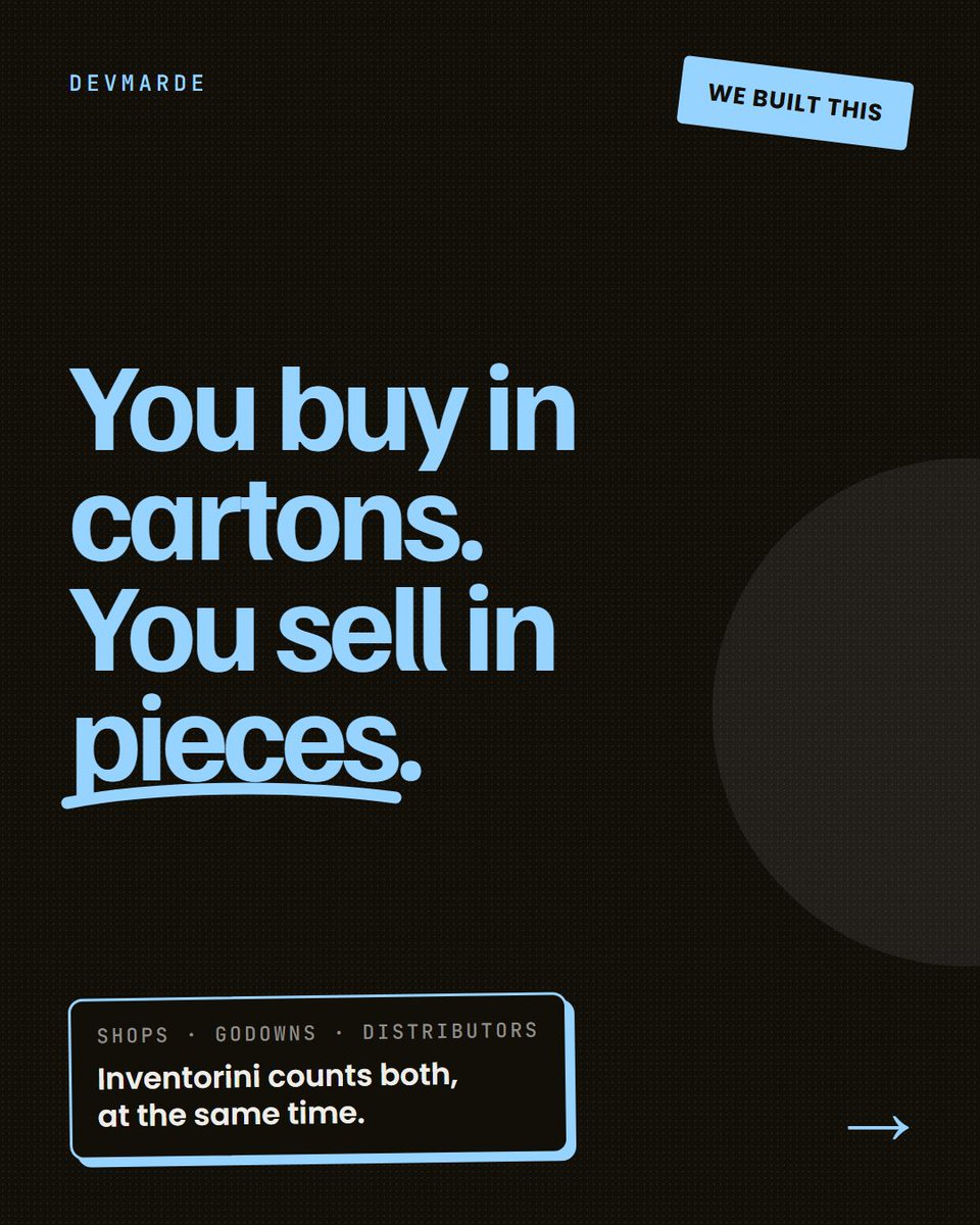 DevMarDe's tweet photo. Inventorini.

You buy in cartons. You sell in pieces. It counts both at once: open a carton and the pieces appear.

Profit on every bill. A warning before you sell below cost. No ads, on any plan. https://t.co/4T08AOmTS2
