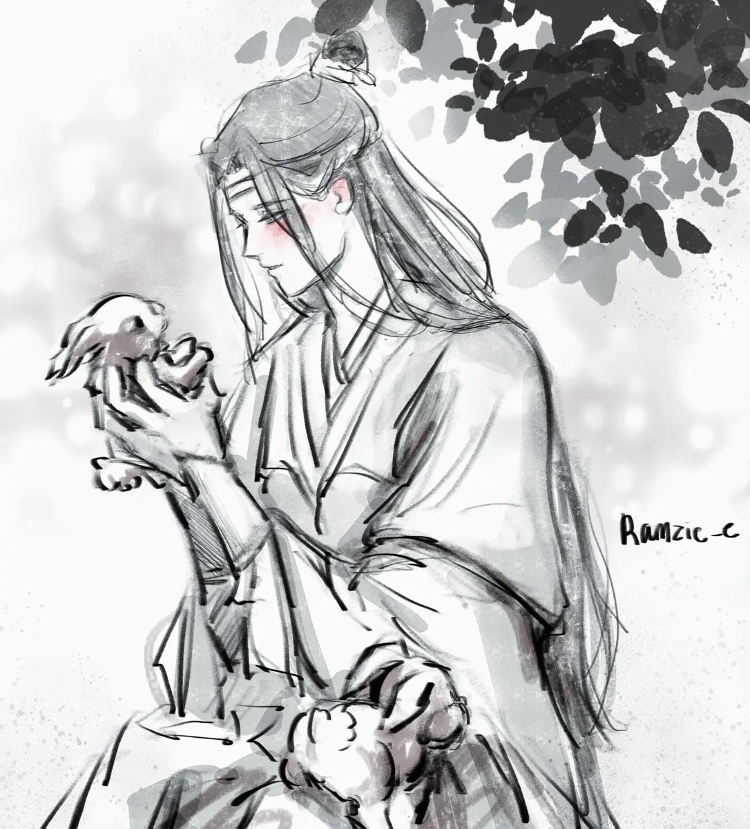 ramziee_e's tweet photo. Day 4: 🐇 "I'll give you the name..." 
That's right, I remembered that extra where Lan Zhan named a rabbit; I'm sure he gave it the name of you know who 🫣

#MXTXtober26 #MDZS #lanzhan https://t.co/YiAABos1HT