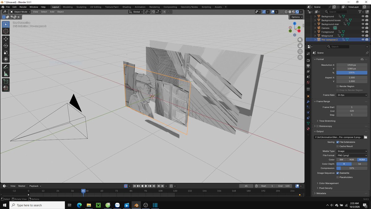 Biene_Peaceman's tweet photo. Most of the drawing is made in Krita, with the Foreground, Character, Middle Ground, and Background is splitted into its own layer. Cut 1 and 2 is really just still transparrent image being move around in Blender. https://t.co/AxZZ2o2yJ8