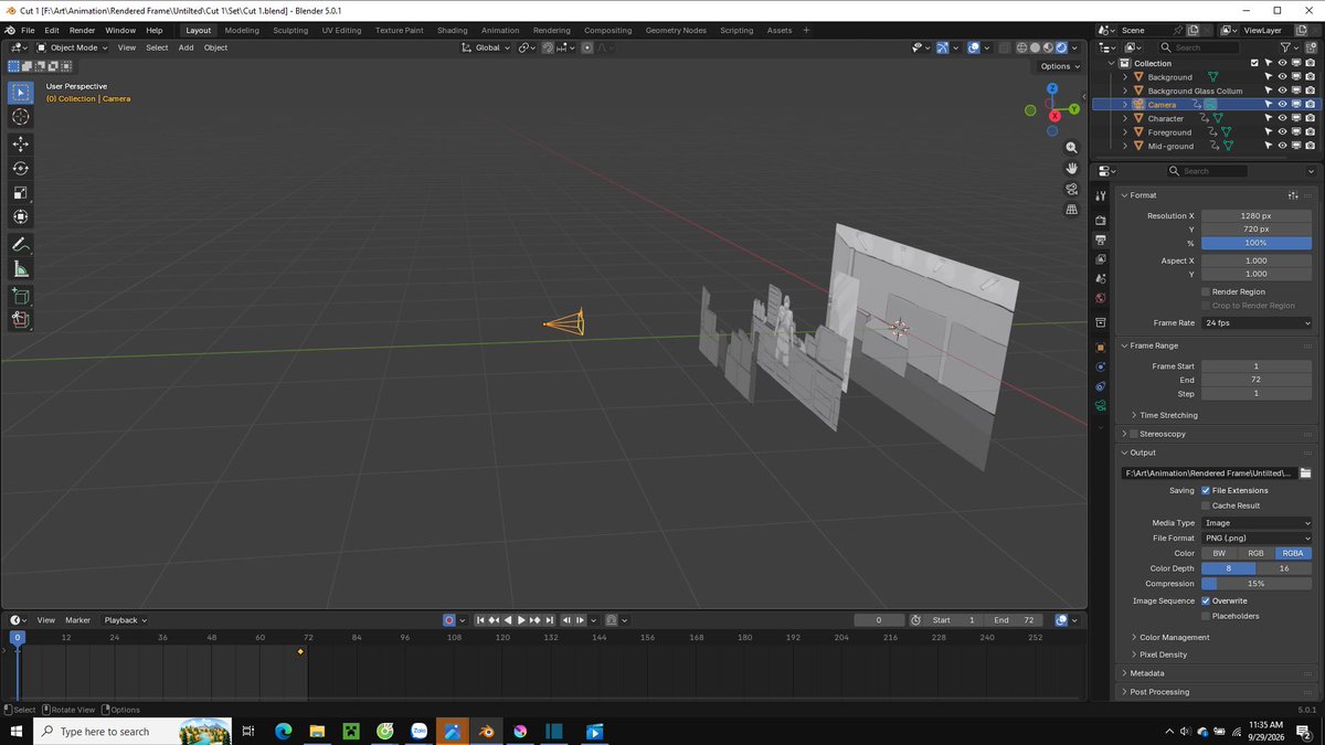 Biene_Peaceman's tweet photo. Most of the drawing is made in Krita, with the Foreground, Character, Middle Ground, and Background is splitted into its own layer. Cut 1 and 2 is really just still transparrent image being move around in Blender. https://t.co/AxZZ2o2yJ8