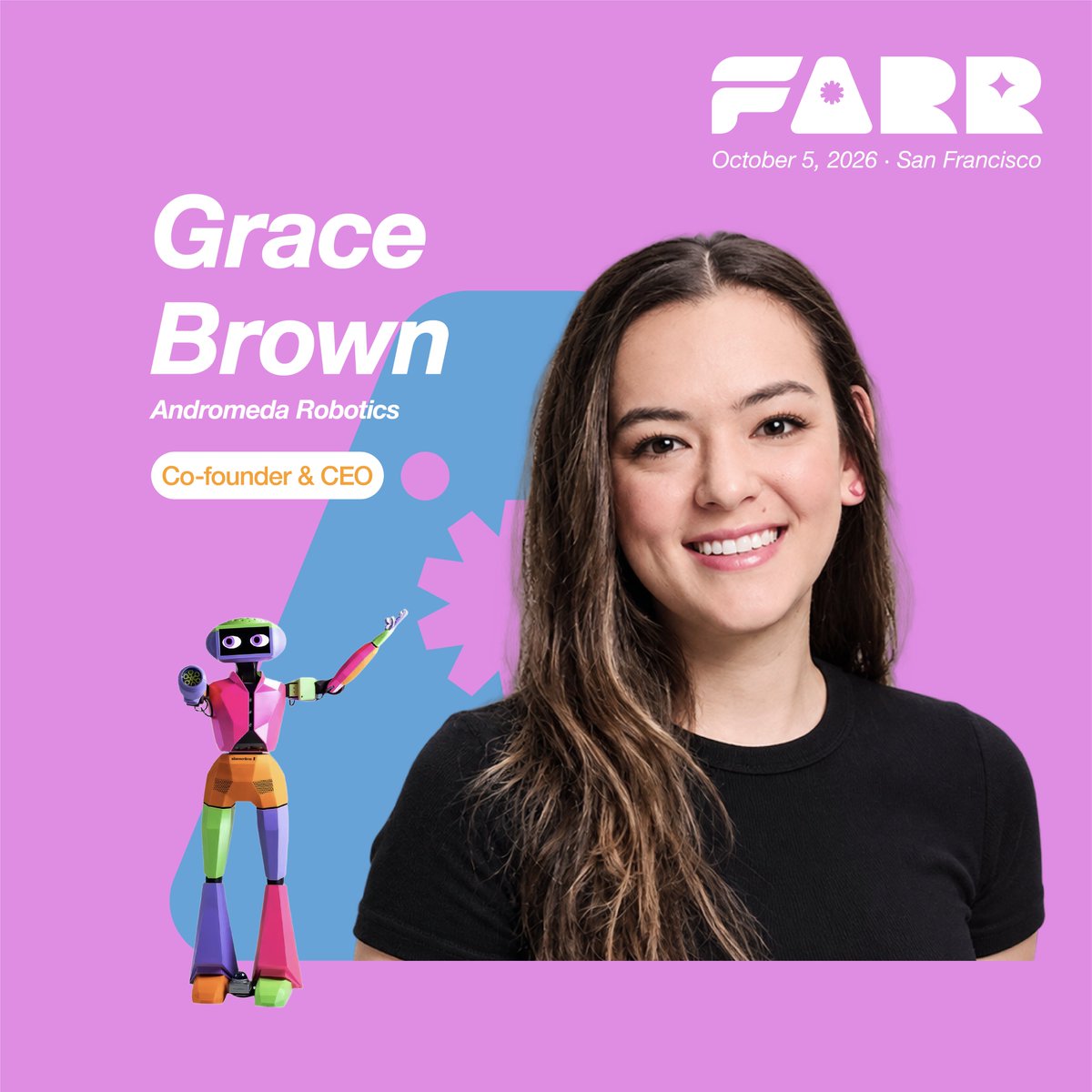 Farrventures's tweet photo. We are delighted to welcome @Grace_JBrown, Co-founder & CEO of Andromeda Robotics, and her companion robot Abi to FARR.

Grace is a mechatronics engineer who has been building robots since she was a teenager. At Andromeda, she and her team created Abi, a companion robot for aged care and assisted living, built to help older adults feel less alone.

Abi speaks 90 languages, recognizes faces, understands and expresses emotion, and remembers the conversations she's had. She sings, dances, plays games and chats with residents, one-on-one or in a group.

You'll get to meet Abi in person at FARR.

📍 San Francisco · October 5 @Techweek_ 
Request an invite: https://t.co/LxQzthYbz6

FARR is the force behind consequential people and ideas.

#FARRSummit #Robotics #HumanRobotInteraction #CompanionRobots #AgedCare #FrontierTech