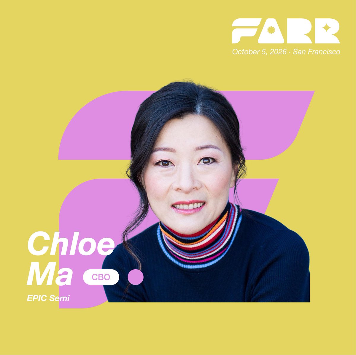 Farrventures's tweet photo. We are honored to welcome @chloe_ma , Chief Business Officer at EPIC Semi, to FARR.

At EPIC Semi, Chloe leads global partnerships, strategy and go-to-market, building a KSA-rooted portfolio of silicon, components and systems for sovereign AI deployment from cloud to edge.

Her career spans semiconductors, networking and AI infrastructure, with roles at Arm, Intel, Mellanox and SiFive, as well as Cisco Systems and Juniper Networks. At Arm, she led go-to-market for Edge AI and Robotics. At Intel, she drove CSP platform marketing across the Super 7 hyperscalers. At Mellanox, she doubled cloud revenue.

A frequent keynote speaker, Chloe holds an MBA from Wharton and an MSEE from USC. We're looking forward to hearing her take on what sovereign AI looks like in practice.

📍 San Francisco · October 5 @Techweek_ 
Request an invite: https://t.co/LxQzthXDJy

FARR is the force behind consequential people and ideas.

#FARRSummit #SovereignAI #Semiconductors #EdgeAI #AIInfrastructure #Robotics