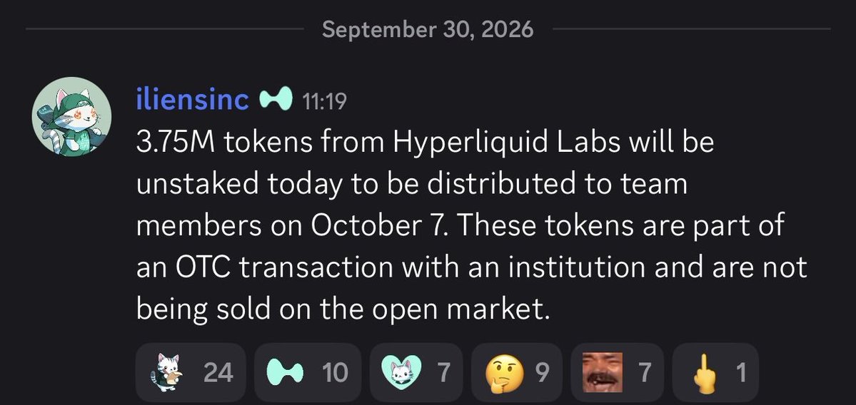 0xcyberbro's tweet photo. Tinfoil hat on 

>Institution buy's a year worth of unlocked $HYPE supply
>Hype whale circulates rumor the institution is @ICE_Markets 
>ICE head of strategic initiatives moderates a panel at @token2049 with:

-Hyperliquid founder Jeff Yan
-Biggest HYPE institutional owner @HypeStrat CEO @dschamis 
-@HyperliquidPC CEO @jchervinsky 

Coincidence?