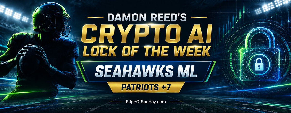 EdgeOfSunday's tweet photo. Damon Reed is back with the Crypto AI Lock of the Week AND several other picks!
Sehawks ML - of course 
Patriots +7
and London football picks!? https://t.co/Pgd1GbULYp