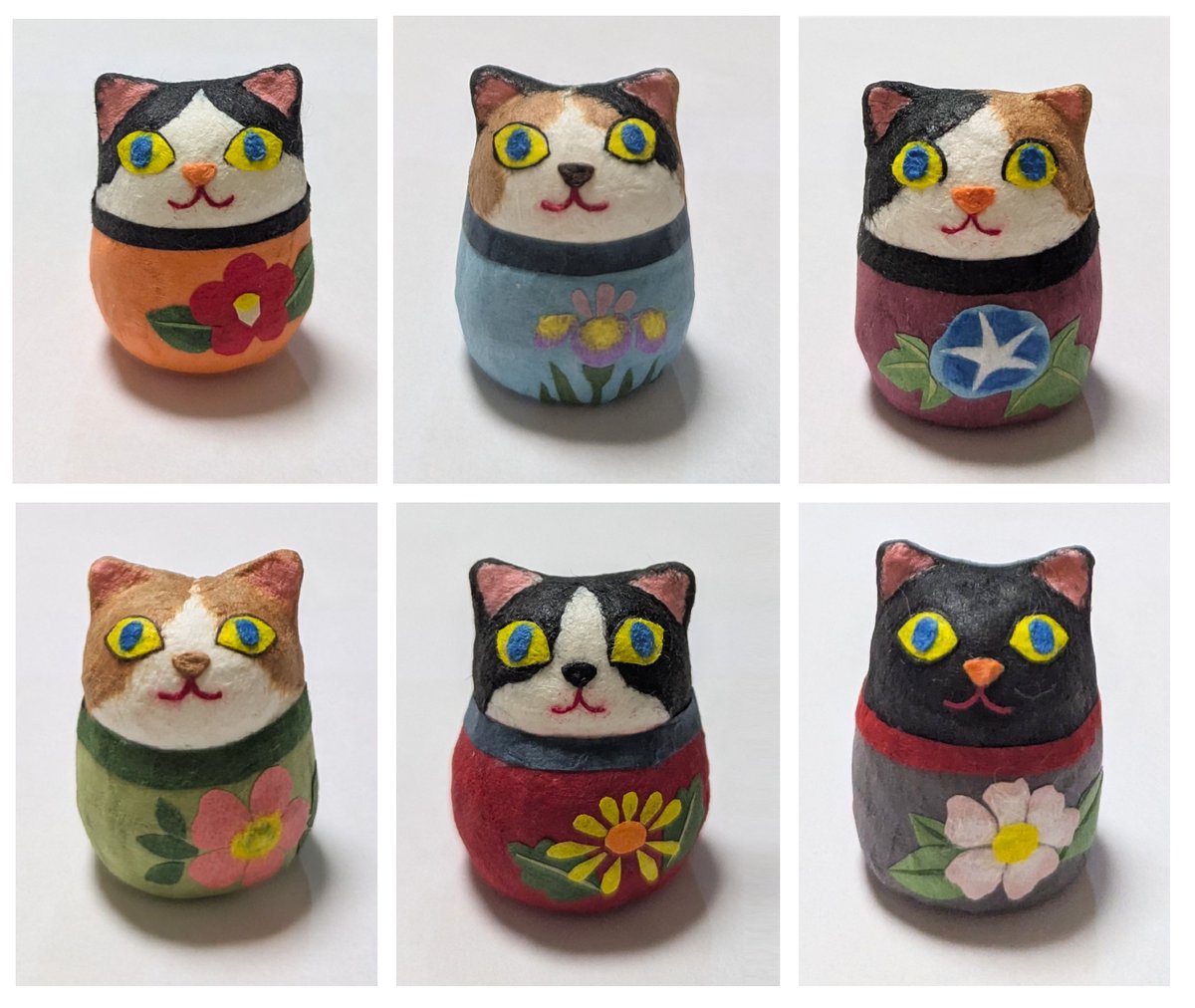lynx_tip's tweet photo. まめでんきゅう画廊さんの人形展「作家のまなざし うまれるささやき ーまめでんきゅう画廊の人形展ー  」に、「肥後六花」の洋服を着た豆猫たちを出品します。
「肥後六花」は熊本で江戸時代から受け継がれてきた独特の園芸植物。令和8年熊本地震の復旧復興を願って作りました。 豆猫たちに会いに来ていただけたら嬉しいです。  
【まめでんきゅう画廊】
 所在地：東京都台東区台東4-2-7
 会　期：10/10(土)～12(月祝)，10/16(金)～18(日) 
 時　間：13:00～18:00