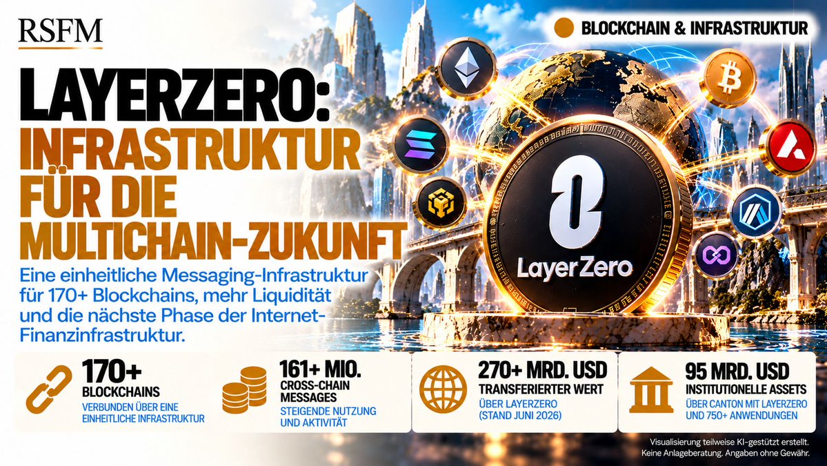 RSFM_Official's tweet photo. ◉ LAYERZERO: INFRASTRUKTUR FÜR DIE MULTICHAIN-ZUKUNFT

Ethereum, Solana, Arbitrum, Avalanche und zahlreiche weitere Netzwerke entwickeln sich parallel.

Doch genau daraus entsteht eines der größten Infrastrukturprobleme der Blockchain-Welt:

Wie kommunizieren diese Netzwerke miteinander?

Genau hier setzt LayerZero an.

LayerZero ist keine klassische Blockchain, sondern eine Messaging-Infrastruktur, über die unterschiedliche Netzwerke Informationen und Assets miteinander austauschen können.

Und die Größenordnung ist inzwischen beachtlich:

→ 170+ unterstützte Blockchains
→ 161+ Mio. Cross-Chain Messages
→ über 270 Mrd. USD transferierter Wert
→ Anwendungen über DeFi, Stablecoins, Tokenisierung und institutionelle Infrastruktur

Damit positioniert sich LayerZero zunehmend als eine Art Verbindungsschicht zwischen ansonsten voneinander getrennten Blockchain-Ökosystemen.

Besonders interessant wird diese Entwicklung durch den institutionellen Bereich.

LayerZero wurde auch in das Canton-Ökosystem integriert – eine Infrastruktur, die auf institutionelle Finanzmärkte und tokenisierte Assets ausgerichtet ist.

LayerZero nennt für Canton rund:

→ 95 Mrd. USD an Assets
→ mehr als 750 Anwendungen

Warum ist das relevant?

Sollte sich die Zukunft tatsächlich über viele spezialisierte Blockchains verteilen, wird Interoperabilität zu einer entscheidenden Infrastrukturfrage.

Liquidität, Stablecoins und tokenisierte Vermögenswerte müssen sich zwischen verschiedenen Netzwerken bewegen können, ohne dass jedes Ökosystem vollständig isoliert bleibt.

Genau darauf basiert die langfristige LayerZero-These.

Der entscheidende Punkt für Anleger:

Eine steigende Nutzung des LayerZero-Protokolls bedeutet nicht automatisch im gleichen Verhältnis steigende Nachfrage nach dem ZRO-Token.

Entscheidend wird sein, welche wirtschaftliche Rolle ZRO langfristig innerhalb dieser wachsenden Infrastruktur übernimmt.

Die Infrastruktur wächst bereits.

Jetzt wird spannend, wie viel Wert davon langfristig beim Token ankommt.

#LayerZero #ZRO #Krypto