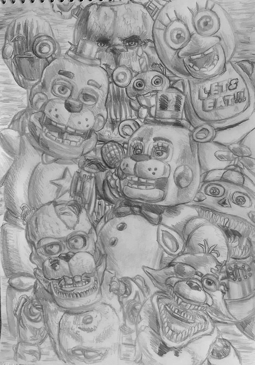 ItsThatRicko's tweet photo. this was then it hit me that idfk how to draw the puppet but heres the full page #fnaf https://t.co/hfyJuqmVji