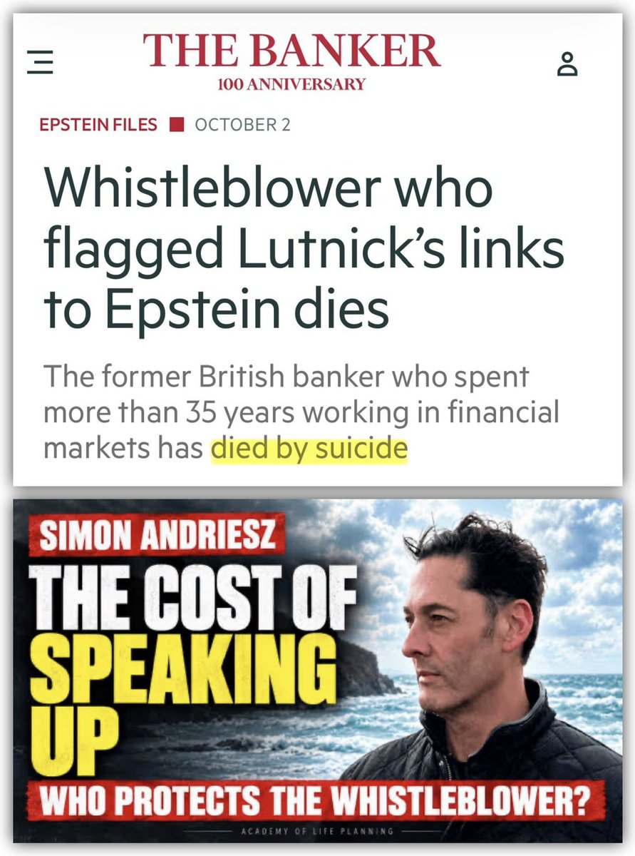 GenXGirl1994's tweet photo. Another Epstein whistleblower, Simon Andriesz, has died by suicide.

Andriesz reported evidence to the FBI, the House Oversight Committee, and British authorities about Howard Lutnick’s links to Jeffrey Epstein and crimes by Cantor Fitzgerald involving the Cantor Fitzgerald Relief Fund and BGC/Cantor’s annual 9/11 Charity Day.

Before his death, he wrote extensively about the personal cost of becoming a whistleblower and the danger to him and his family.