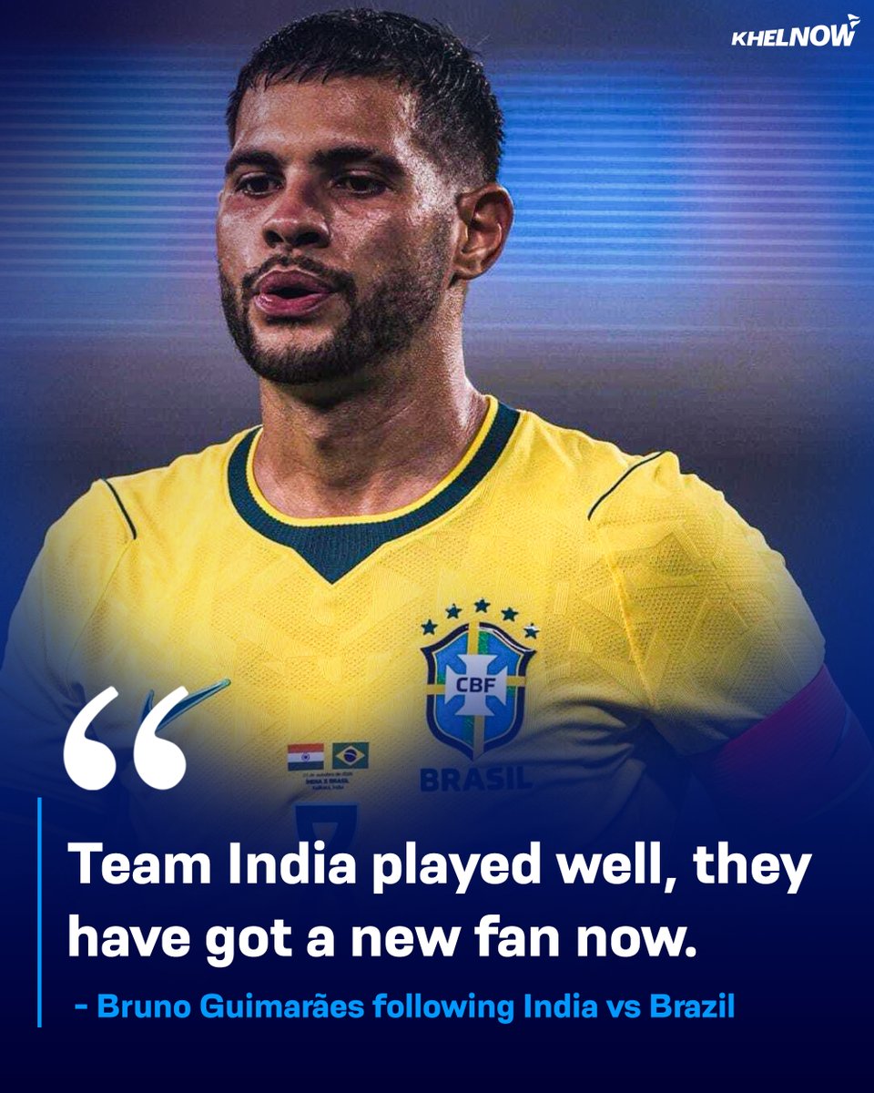 KhelNow's tweet photo. Bruno Guimarães is now an Indian football team fan!🇮🇳 🇧🇷⚽
A special compliment from the Brazil & Arsenal star after the clash against the Blue Tigers. 🙌
#IndianFootball #INDBRA #Brazil https://t.co/3JZcQkzm6k