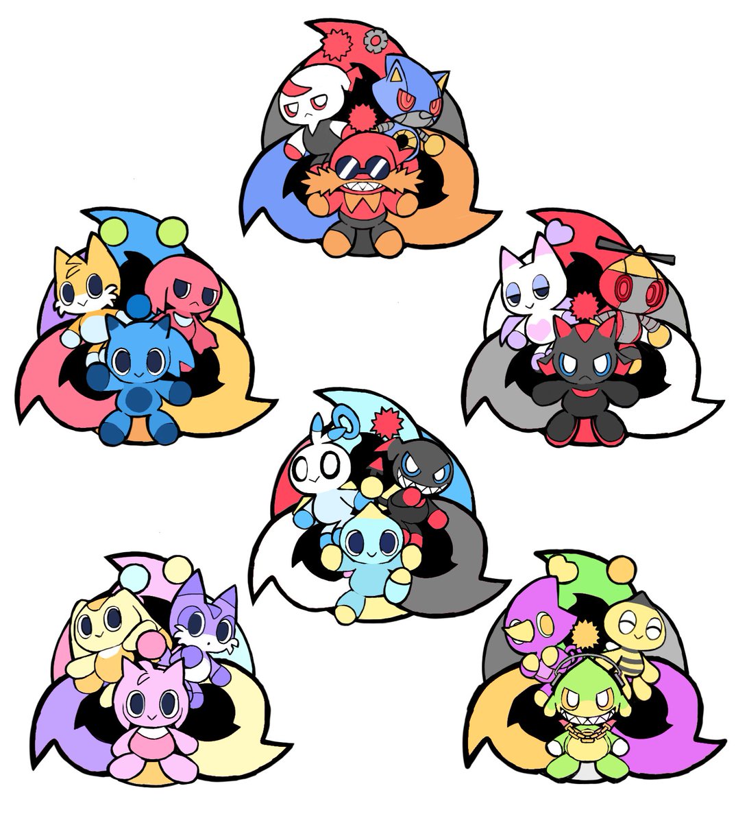 PaulDrawsArt's tweet photo. Some potential charm designs, they're chao but also the Sonic Heroes teams (and also eggman and his kids)

Some of these chaos are official designs like sonic and shadow but I had to make some up https://t.co/s2GdjTO2SN