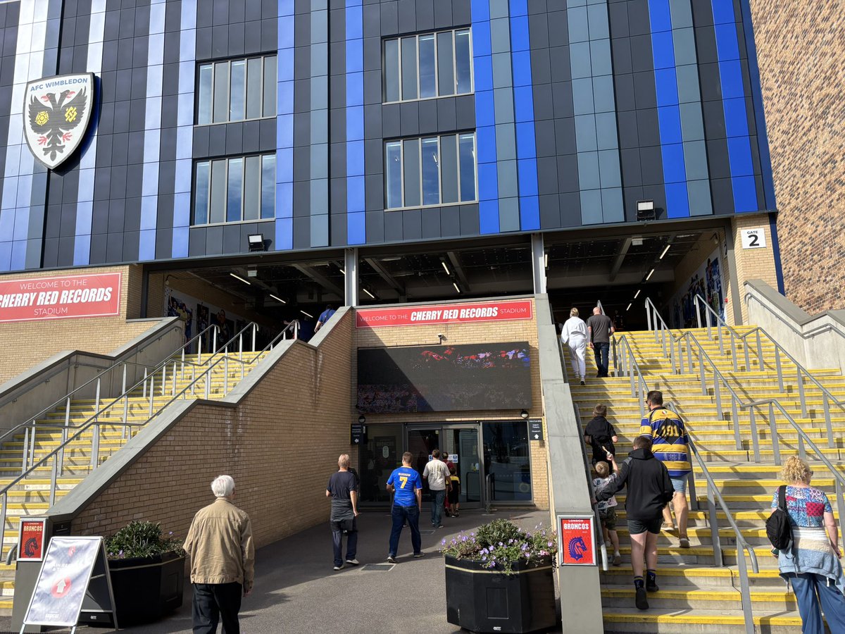 NoHelmetsReq's tweet photo. Other than the @SuperLeague 2024 opener I’ve never seen so many people waking to Plough Lane an hour before kick off. Groups of teenage @LondonBroncosRL fans on the train. Kids with Broncos flags. I’ve seen the future! 😊 https://t.co/Z6oRC4CSn4
