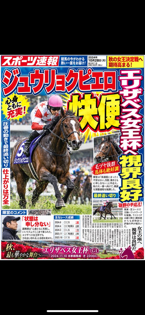 namur7306's tweet photo. 人間でいう18歳くらいの年頃な3歳牝馬
。エリザベス女王杯当週にこんなデリカシーのない記事が出るかもしれないって考えたら可哀想過ぎる。 https://t.co/LafFG9b7hI