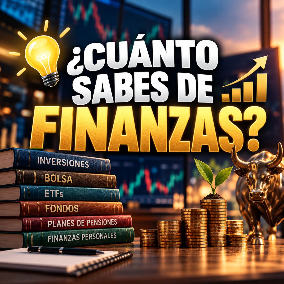 BalooTrompeta's tweet photo. ¿CUÁNTO SABES DE FINANZAS? 🤔👇

10 preguntas para poner a prueba tus conocimientos sobre bolsa, ETFs, fondos, DCA, índices, PER y planes de pensiones.

Intenta responderlas antes de mirar las soluciones 👇

1️⃣ ¿Qué mide principalmente el PER de una empresa?

A) Su nivel de deuda
B) La relación entre el precio de la acción y su beneficio por acción
C) Su rentabilidad por dividendo
D) Su crecimiento anual

2️⃣ ¿Qué significa invertir mediante DCA?

A) Invertir todo el dinero de una vez
B) Comprar únicamente cuando el mercado cae
C) Invertir cantidades periódicas independientemente del precio
D) Vender automáticamente cuando sube la bolsa

3️⃣ ¿Qué es un índice bursátil?

A) Una empresa que invierte en bolsa
B) Una referencia que representa la evolución de un conjunto de activos
C) Un tipo de cuenta bancaria
D) Un fondo de inversión

4️⃣ Si compras una acción y su precio baja un 30 %, ¿qué ha ocurrido?

A) Has perdido necesariamente el 30 % de tu dinero para siempre
B) La empresa ha quebrado
C) La posición tiene una pérdida no realizada del 30 % respecto al precio de compra
D) El mercado te devuelve automáticamente la diferencia

5️⃣ ¿Cuál es una característica habitual de un ETF?

A) Puede proporcionar diversificación al invertir en una cesta de activos
B) Garantiza rentabilidad positiva
C) Siempre supera al índice que replica
D) No puede bajar de precio

6️⃣ ¿Cuál es una diferencia habitual entre un fondo de inversión tradicional y un ETF?

A) Los ETF nunca contienen acciones
B) Los ETF suelen negociarse en bolsa durante la sesión, mientras que muchos fondos se suscriben y reembolsan a su valor liquidativo
C) Los fondos siempre tienen más riesgo
D) Los ETF garantizan mayor rentabilidad

7️⃣ ¿Qué ventaja principal puede tener diversificar una cartera?

A) Garantiza no perder dinero
B) Elimina completamente el riesgo
C) Reduce la dependencia de una sola inversión o activo
D) Garantiza superar al mercado

8️⃣ ¿Qué es un plan de pensiones?

A) Un producto diseñado principalmente para ahorrar e invertir de cara a la jubilación
B) Una acción de una empresa
C) Un índice bursátil
D) Una cuenta corriente sin restricciones

9️⃣ Si una empresa tiene un PER de 20, significa aproximadamente que:

A) La empresa gana un 20 % anual
B) El precio de la acción equivale a 20 veces su beneficio por acción
C) La acción subirá un 20 %
D) Paga un dividendo del 20 %

🔟 ¿Qué afirmación sobre invertir a largo plazo es más correcta?

A) El largo plazo elimina cualquier riesgo
B) Una cartera diversificada puede seguir teniendo años negativos
C) Siempre se gana dinero después de 10 años
D) Las caídas dejan de importar completamente

━━━━━━━━━━━━━━━

✅ RESPUESTAS

1️⃣ B
2️⃣ C
3️⃣ B
4️⃣ C
5️⃣ A
6️⃣ B
7️⃣ C
8️⃣ A
9️⃣ B
🔟 B

¿Cuántas has acertado?

💬 Déjame tu puntuación: /10 👇