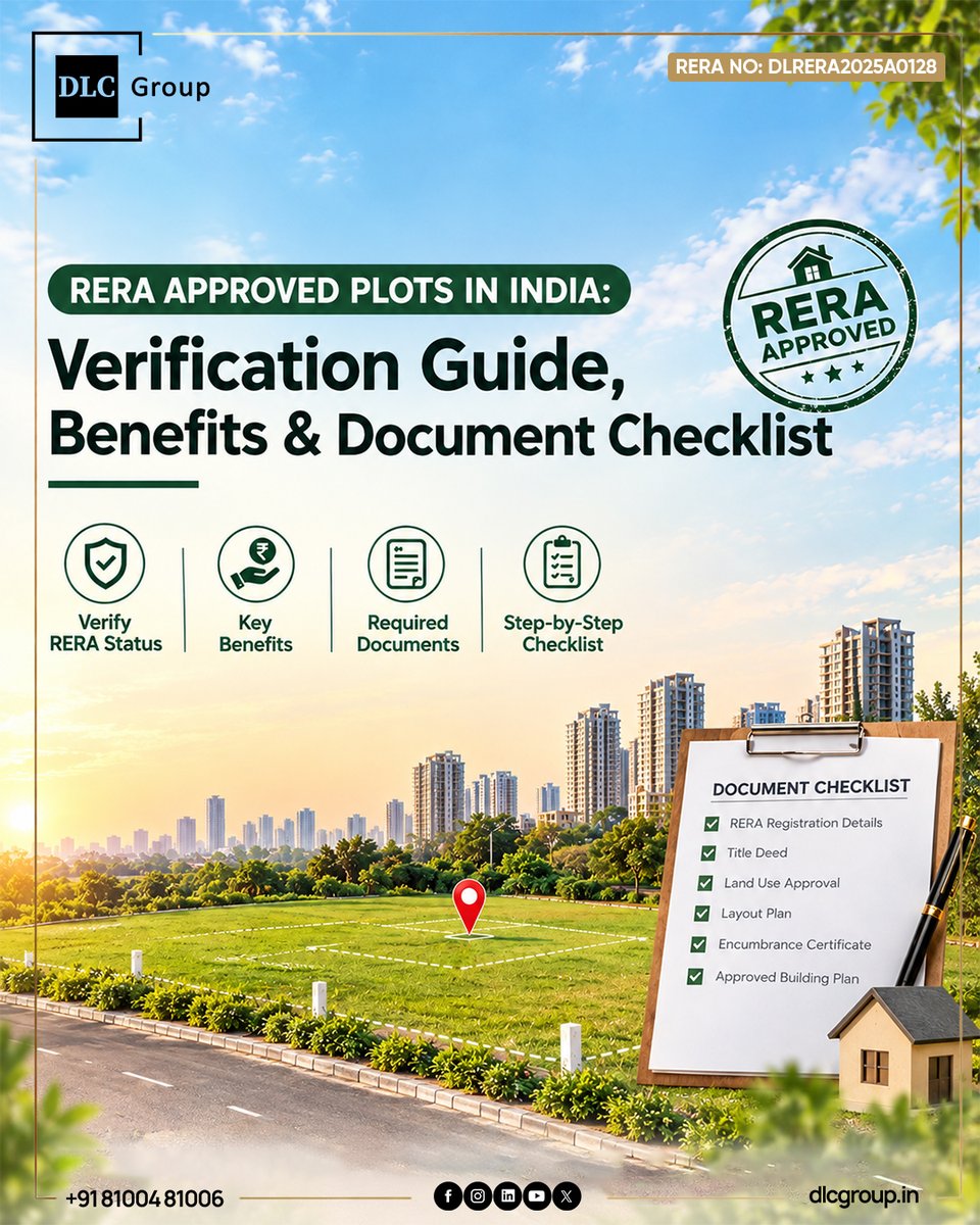 DLCGroupLLP's tweet photo. Buying a plot in 2026?
Check RERA registration, title, layout, land use, development permissions, plot details and the sale agreement before paying.
https://t.co/4bCUctvFw4

#RERA #RealEstateIndia #PropertyInvestment #DelhiNCR #PlotInvestment #dlcgroup https://t.co/HTZ8f6Quho