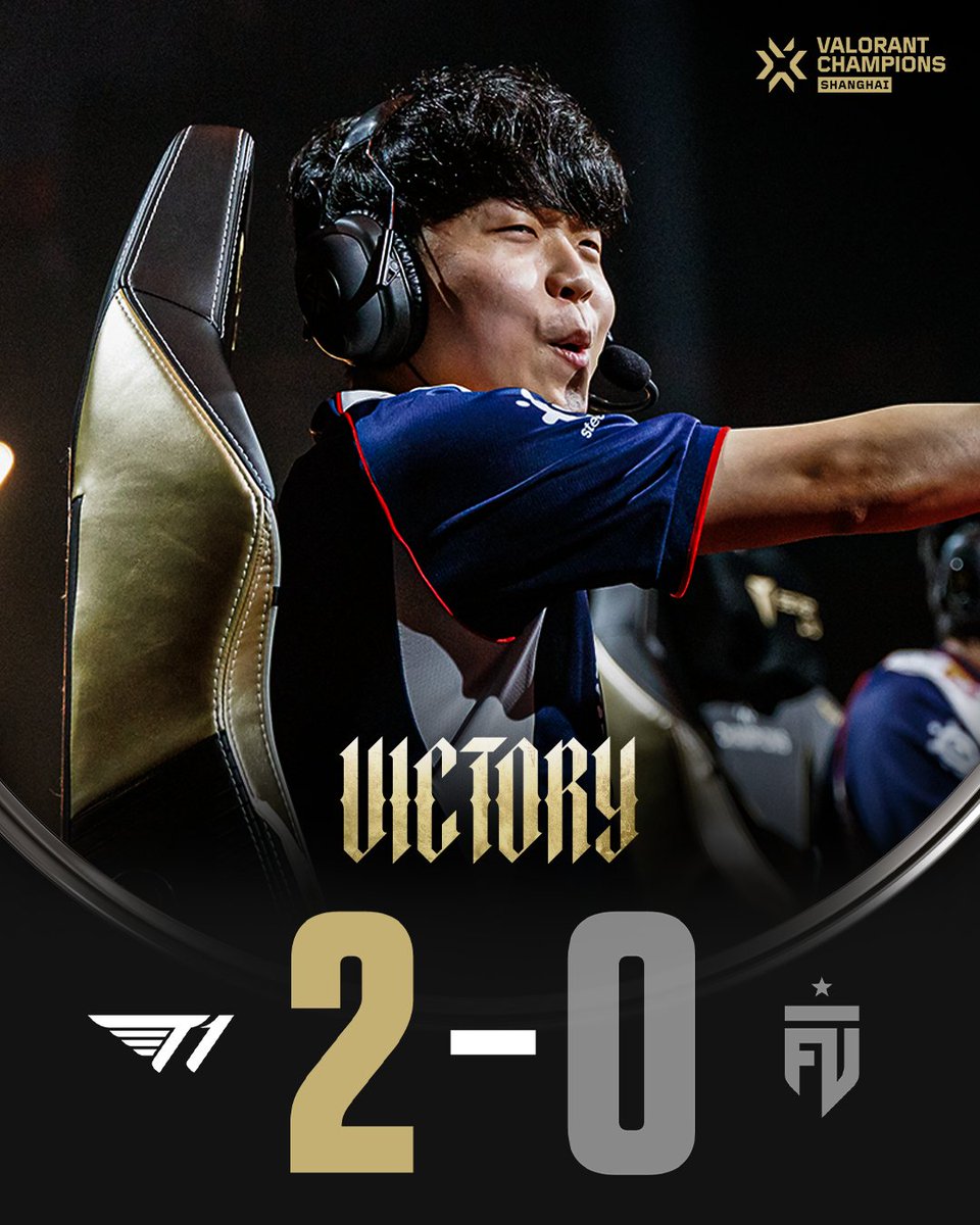 vctpacific's tweet photo. .@T1 QUALIFY FOR THEIR FIRST PLAYOFFS IN #VALORANTChampions 💯

They eliminate FUT Esports 2-0, reaching a new milestone in Shanghai! https://t.co/UYIpq5UboY