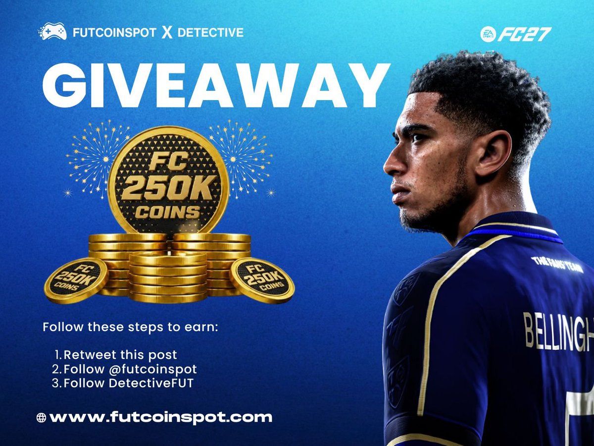 DetectiveFUT's tweet photo. 🚨 250K COINS FC27 GIVEAWAY 🚨

How to enter:

✅Follow @DetectiveFUT &amp; @FutCoinSpot 
🔁Retweet 
❤️Like

Winner will be picked soon 👀

Good luck everyone 🍀🔥 https://t.co/LPJaKDqPiw