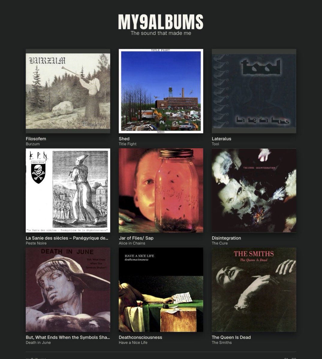 Irishnietzsche's tweet photo. My 9 albums honestly feel sick with how much is left off https://t.co/PiKjtAG0lp